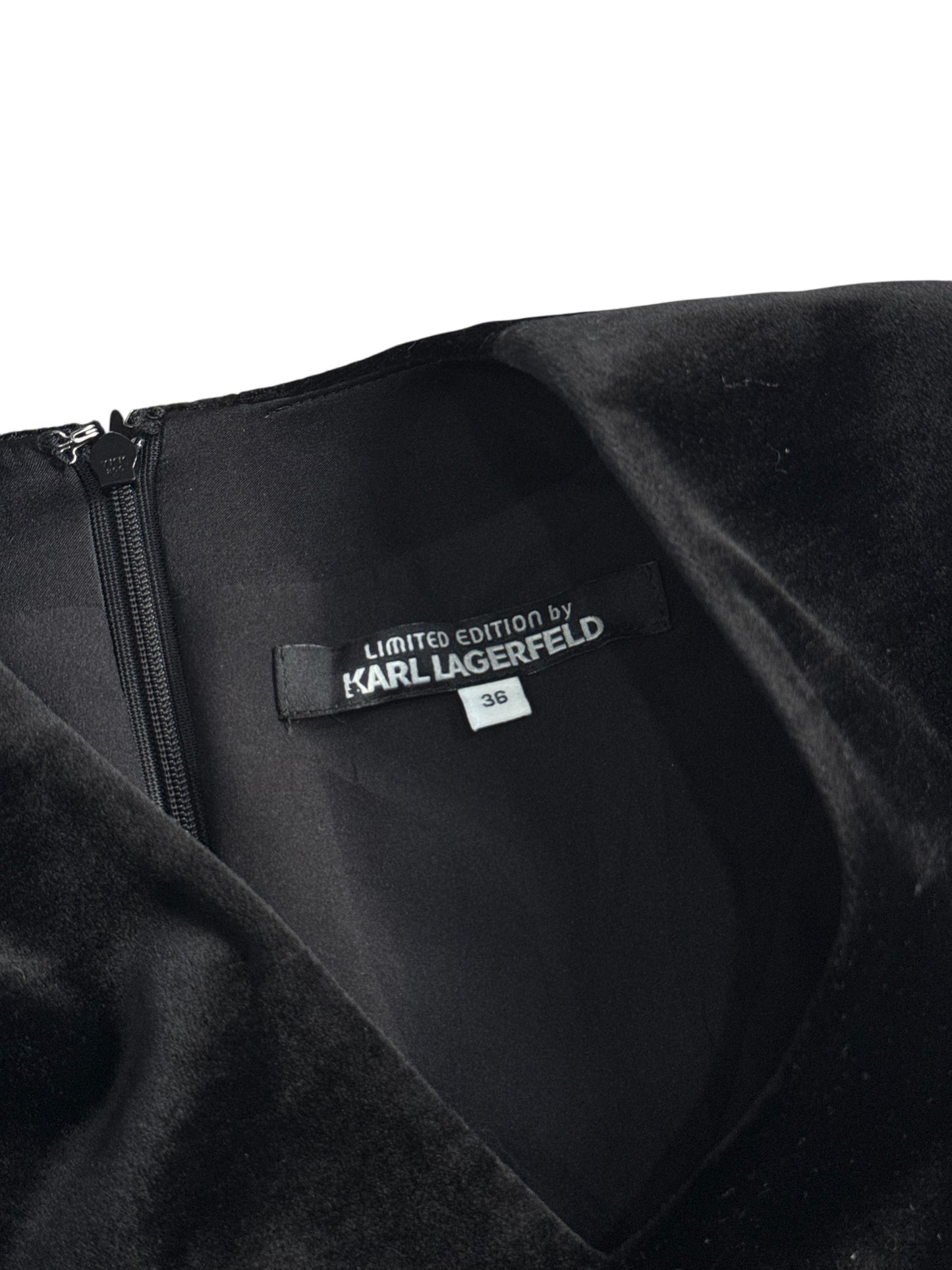 Karl Lagerfeld Limited Edition Black Velvet Dress Sheer Sleeve Minimal A Line