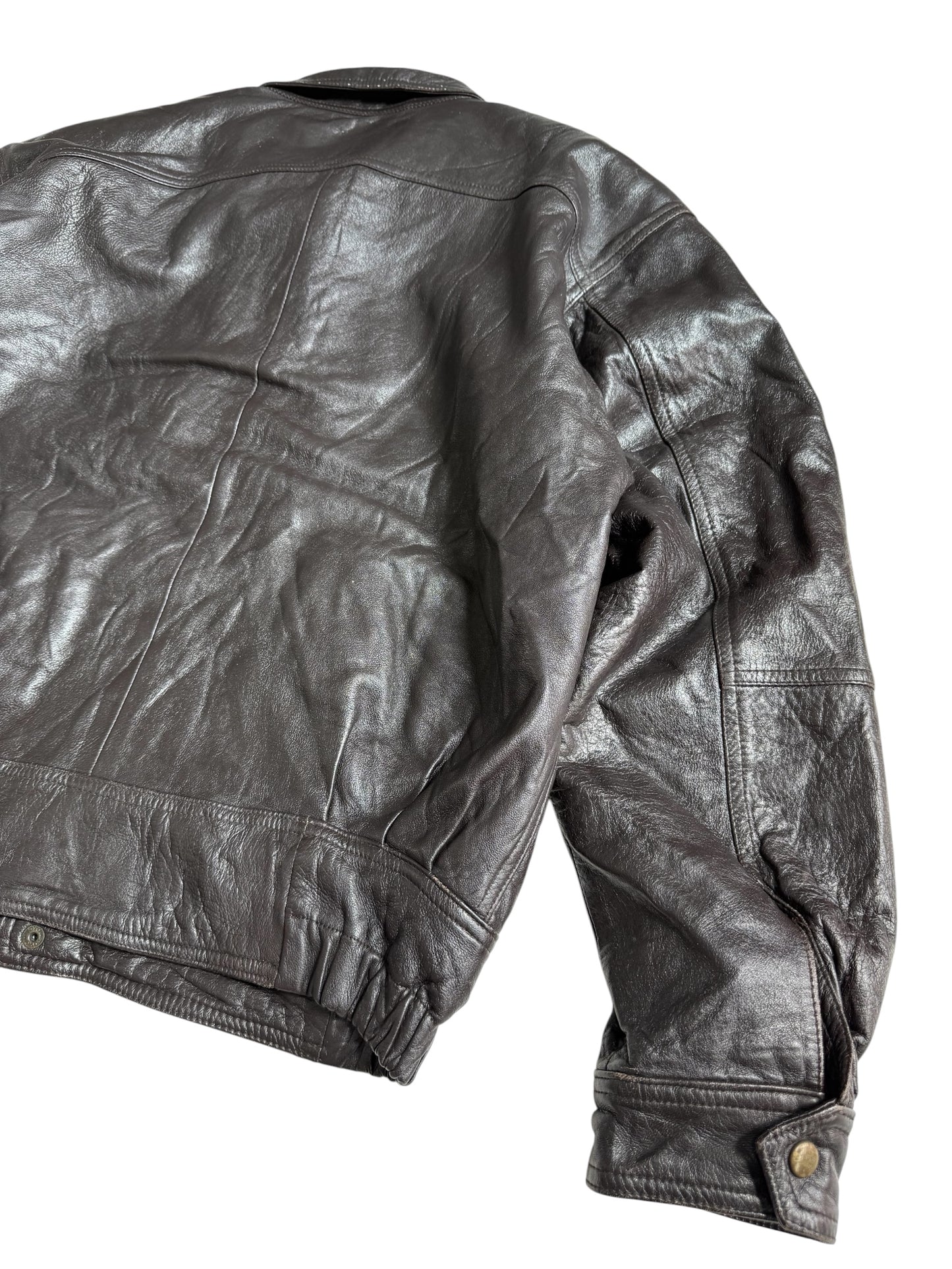 Vintage Three Gold Japan Dark Brown Leather Bomber Jacket