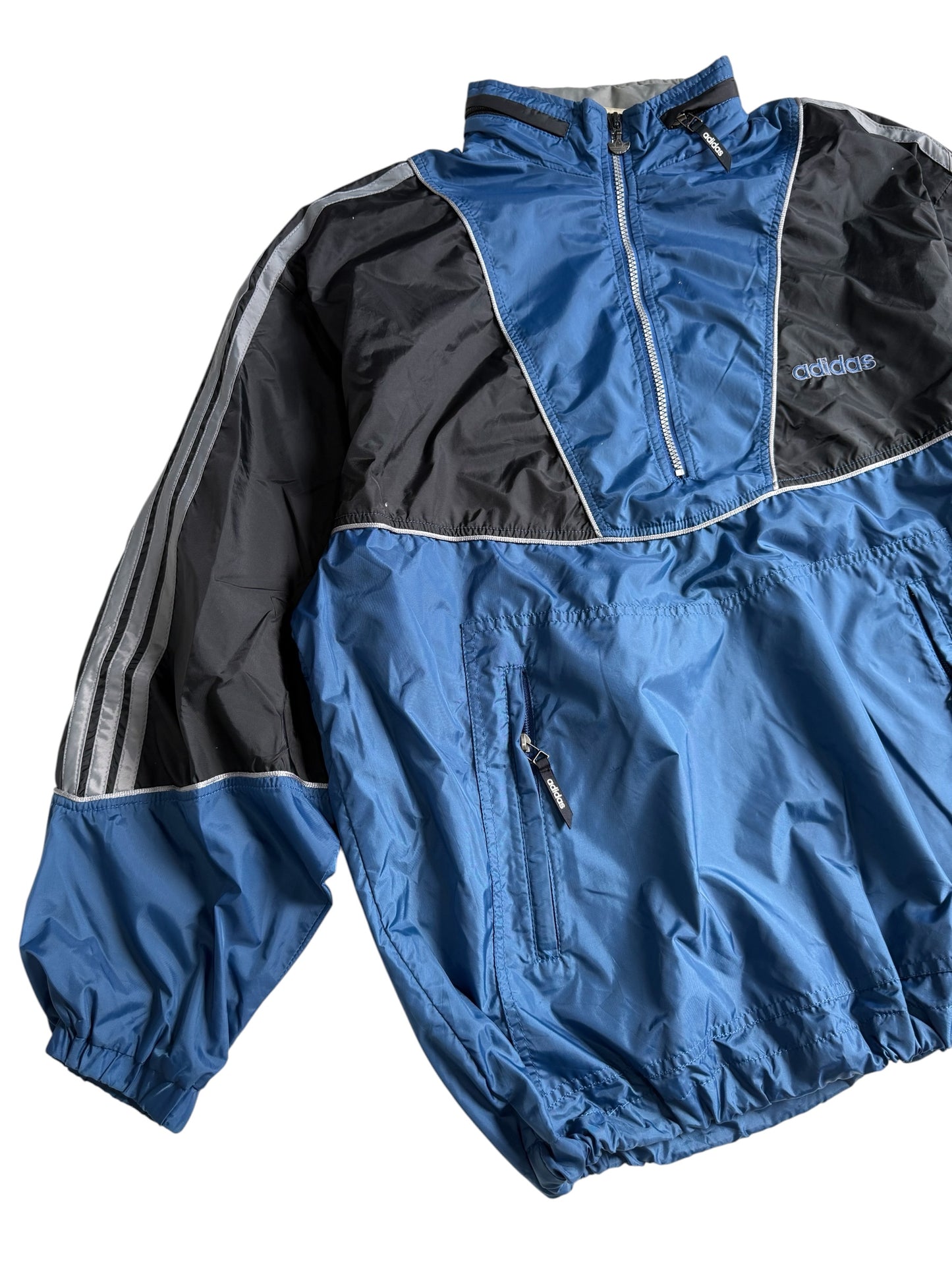 Vintage 1990s Adidas Half Zip Pullover Windbreaker Jacket Packable Hood