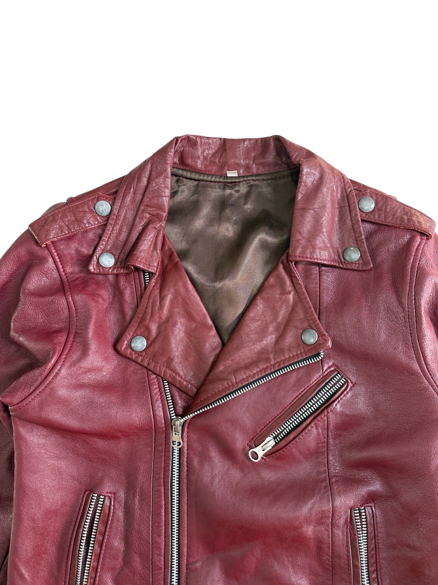 Vintage Burgundy Leather Biker Jacket Women’s Motorcycle Jacket
