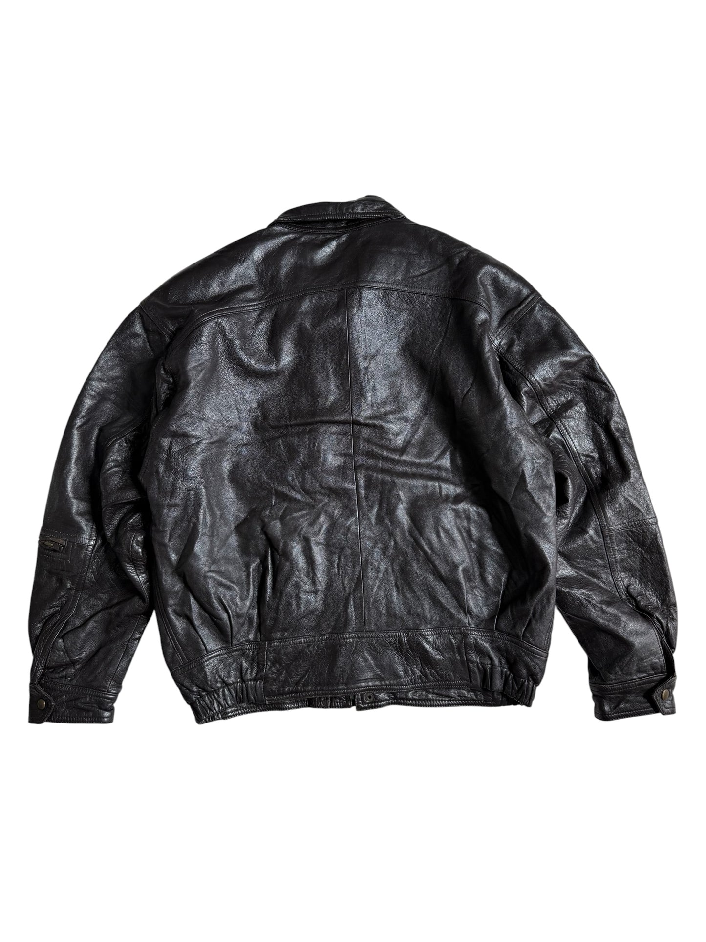 Vintage Three Gold Japan Dark Brown Leather Bomber Jacket