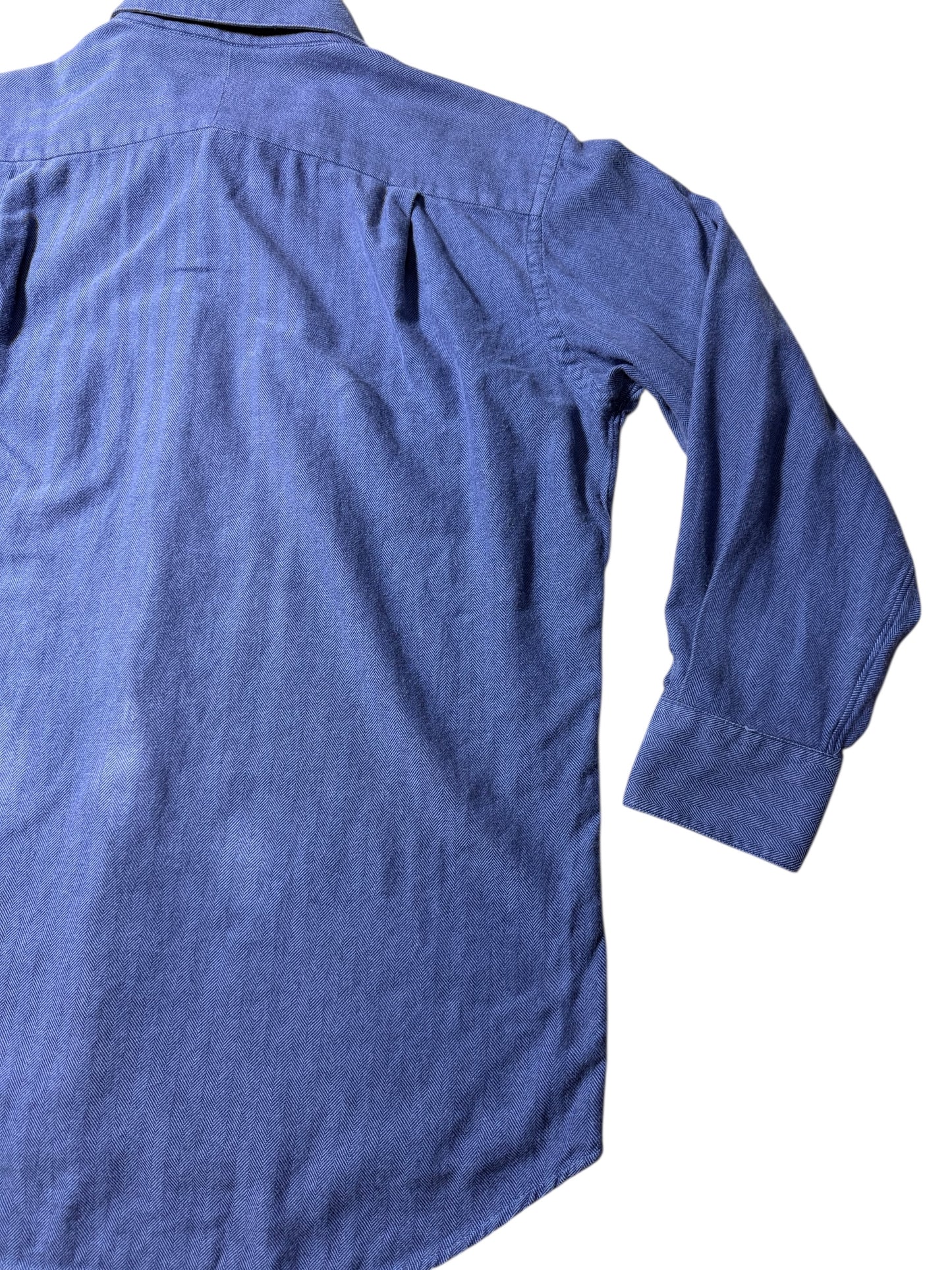 Vintage Tom James HBT Work Shirt USA Made Indigo Blue Executive Collection