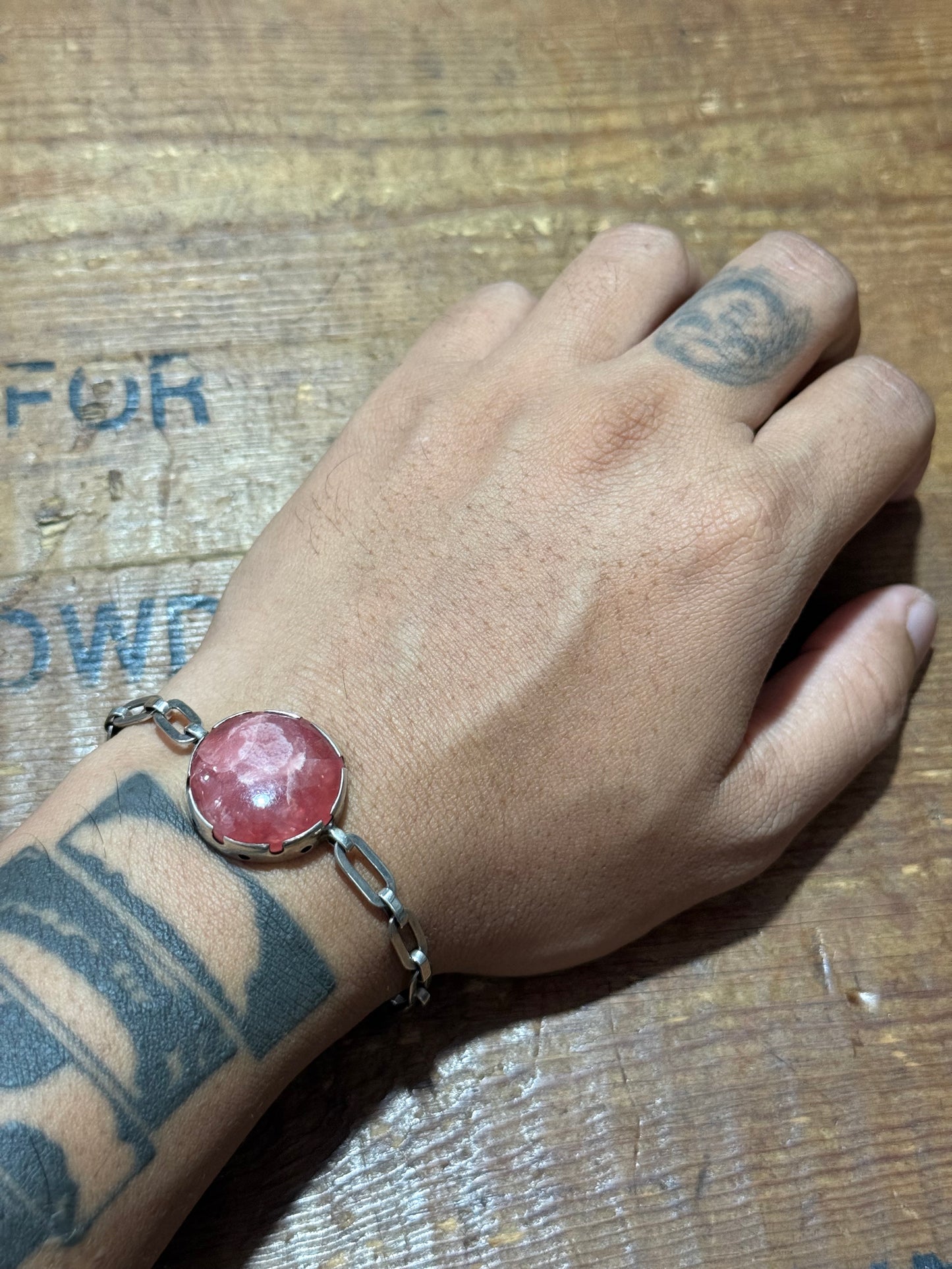 Vintage Red Stone Bracelet Sterling Silver Chain Link