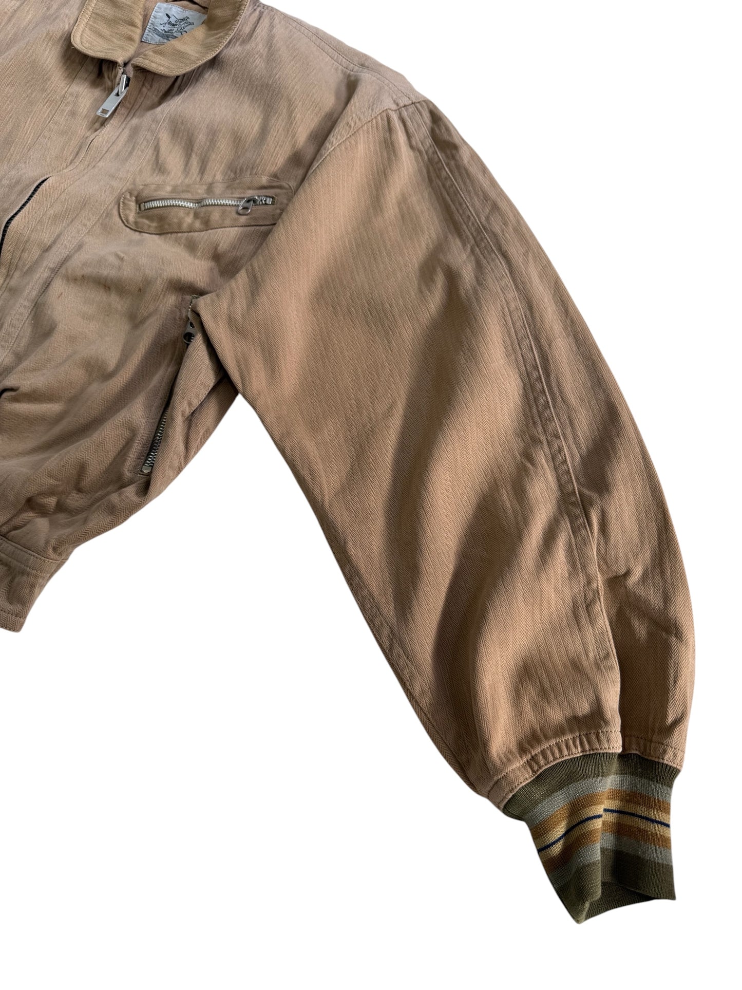 Vintage 180s-90s Lets Bandit Melrose Herringbone Motorcycle Jacket Tan Brown