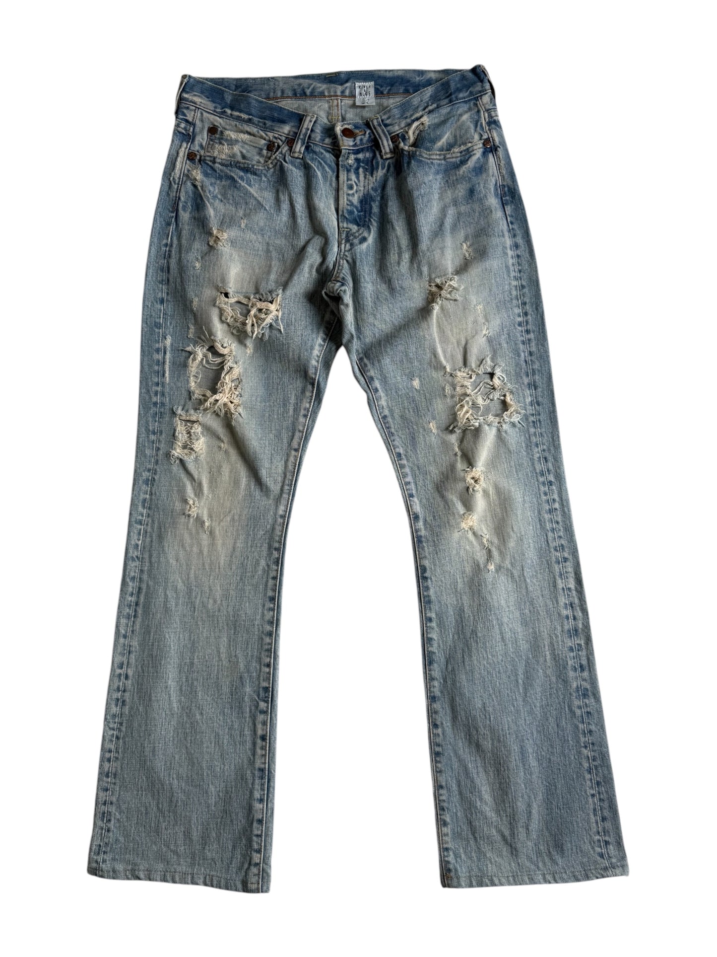 Vintage 2000s Rivet & Blue Distressed Flared Denim Jeans