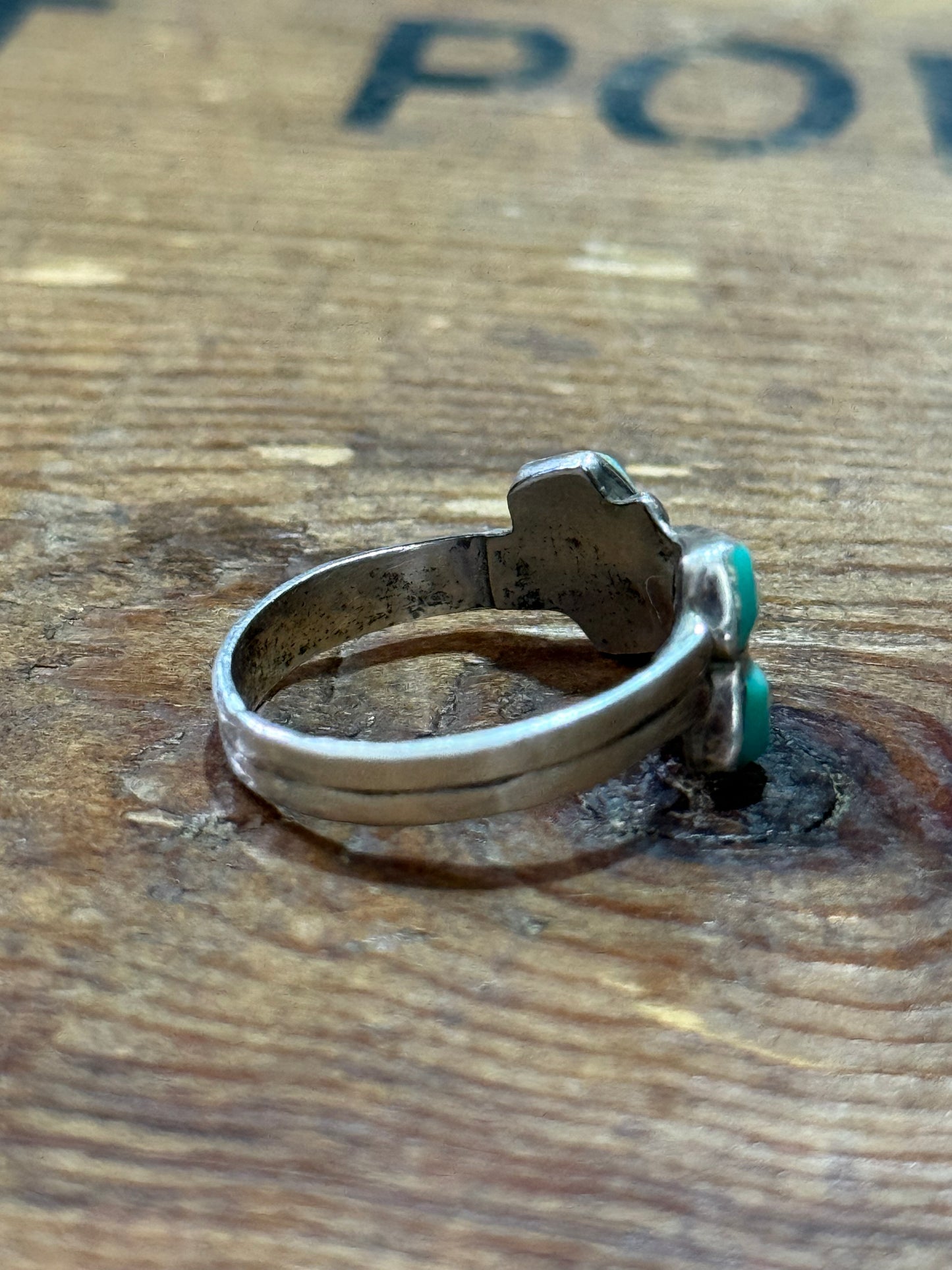 Vintage Turquoise Inlay Cluster Ring Sterling Silver Minimal Design