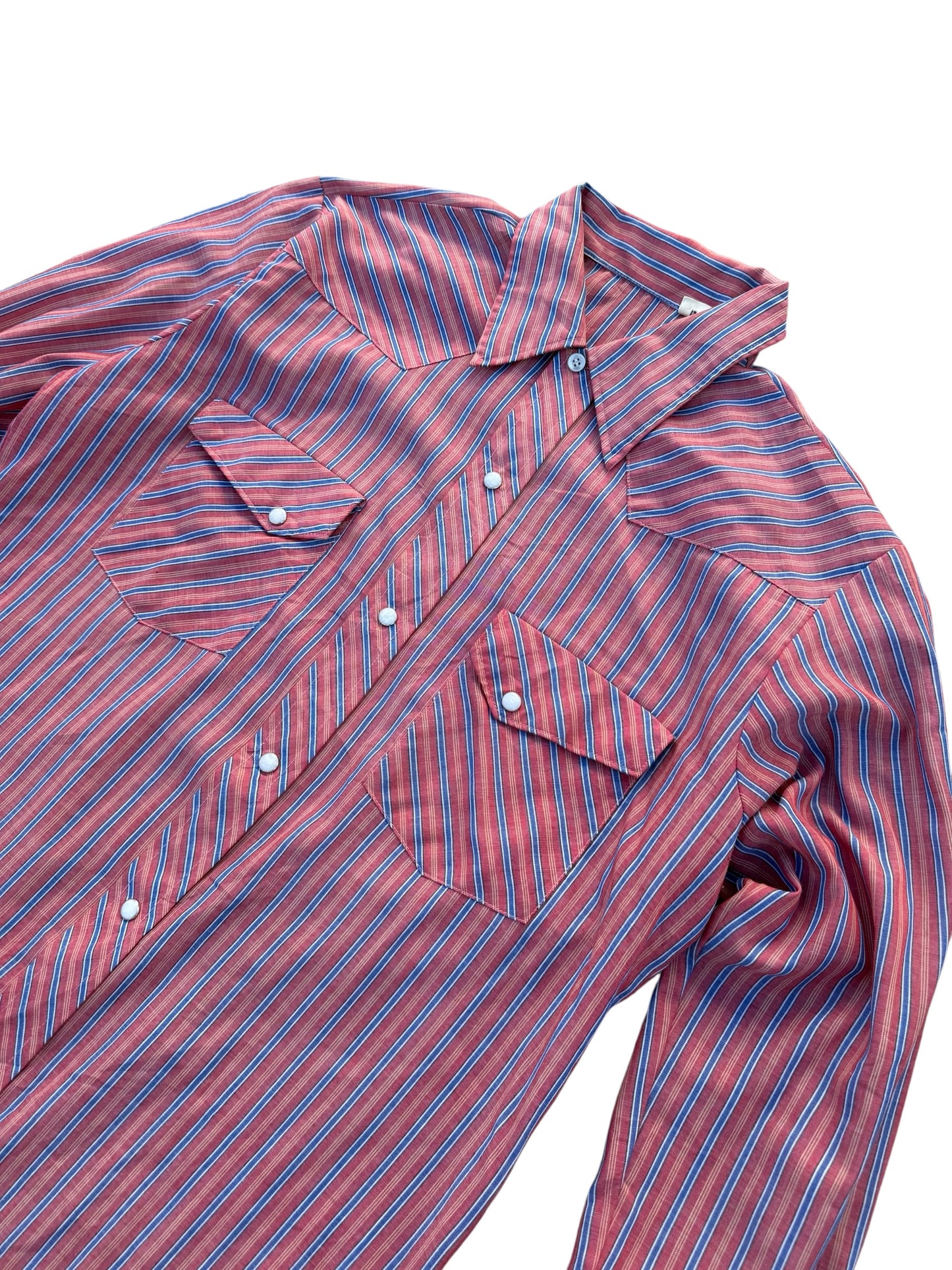 Vintage 70s–80s Western Snap Button Stripe Shirt Permanent Press