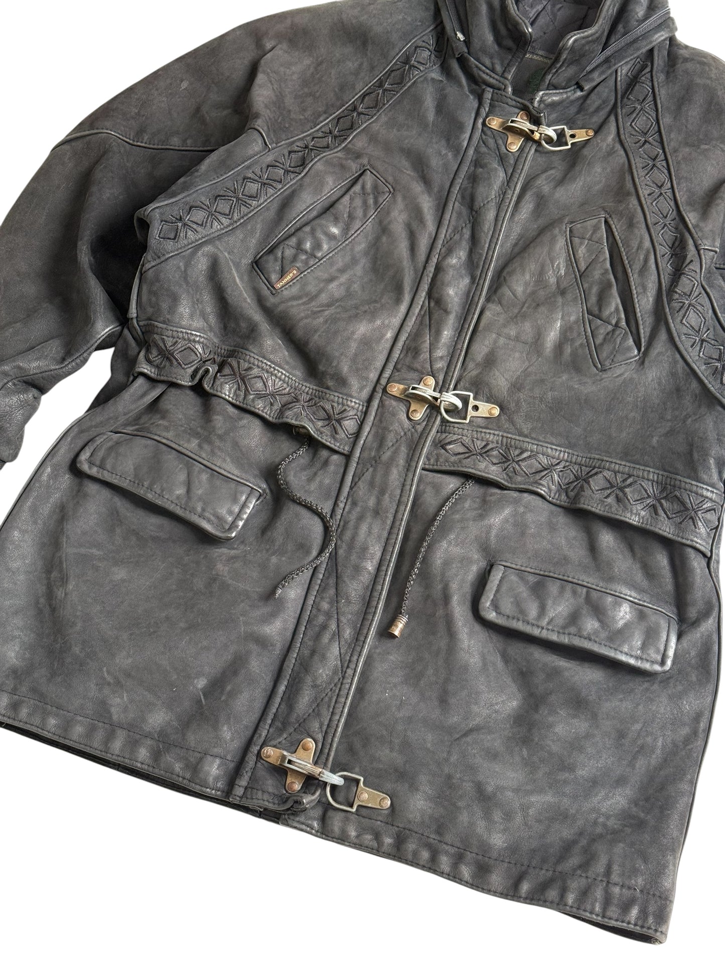Vintage 1980s Natural Stefany French Tanners Leather Toggle Coat