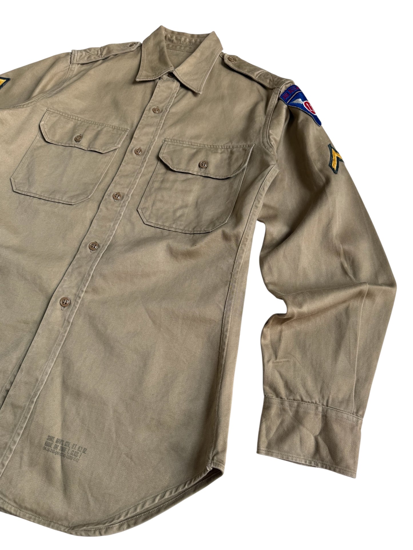 Vintage 1962 US Army Khaki Twill Uniform Shirt 11th Air Assault Division PFC Patch