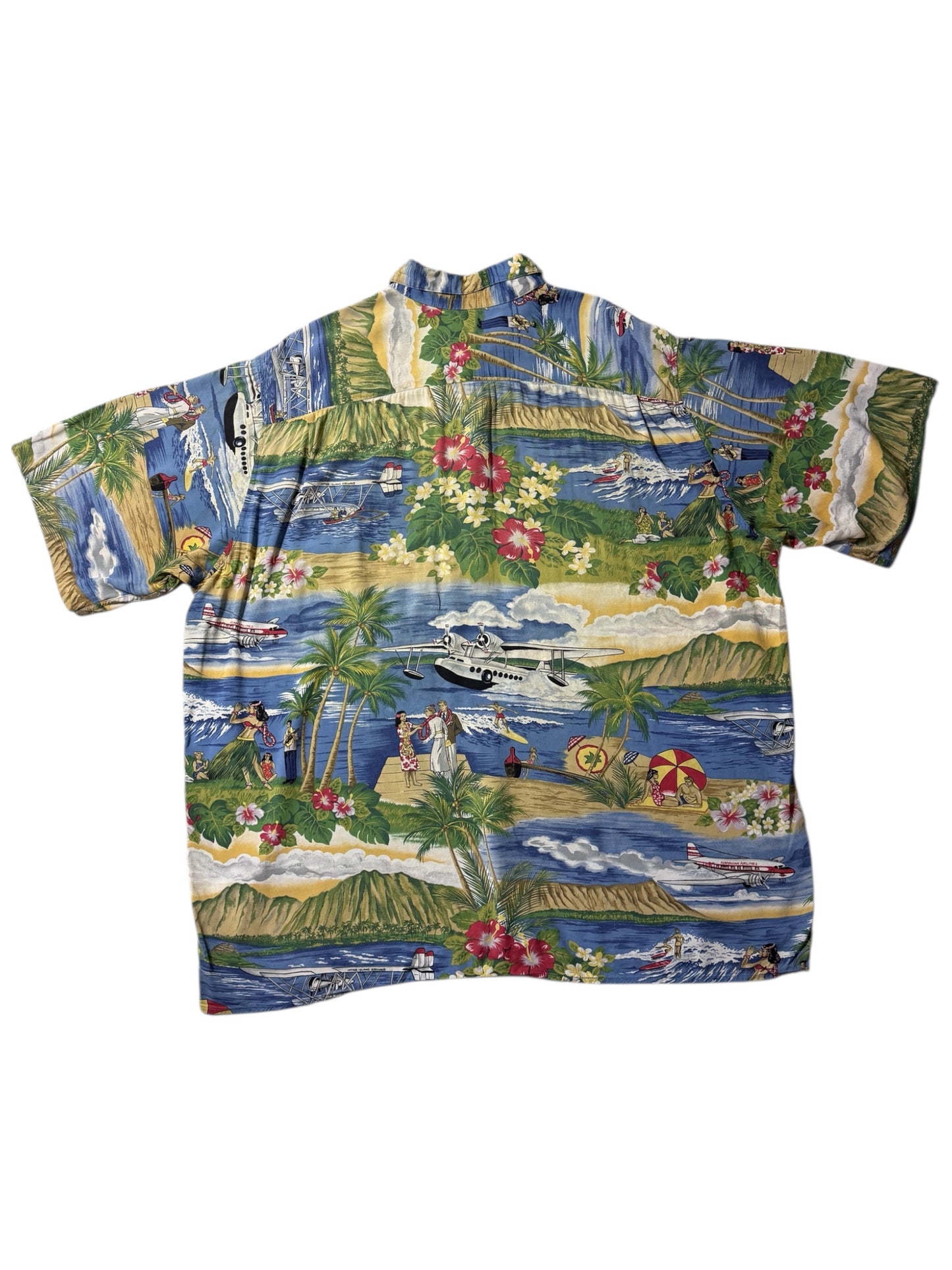 Vintage 1990s Reyn Spooner Rayon Hawaiian Aloha Shirt Scenic Print