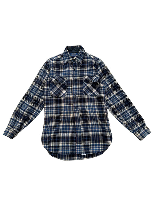 Vintage Pendleton Wool Plaid Shirt Navy Blue Cream USA Made
