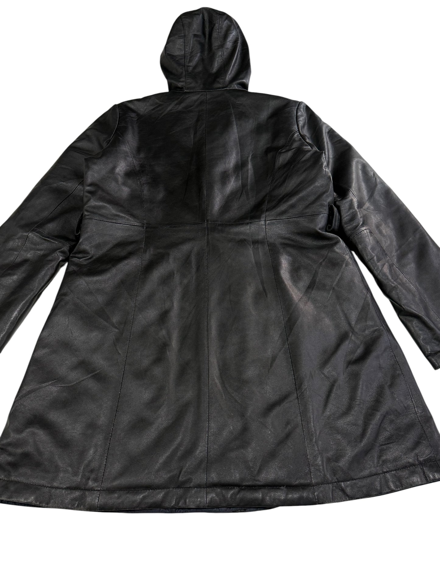 Vintage Balmain Paris Lambskin Leather Down Puffer Coat Women Hooded