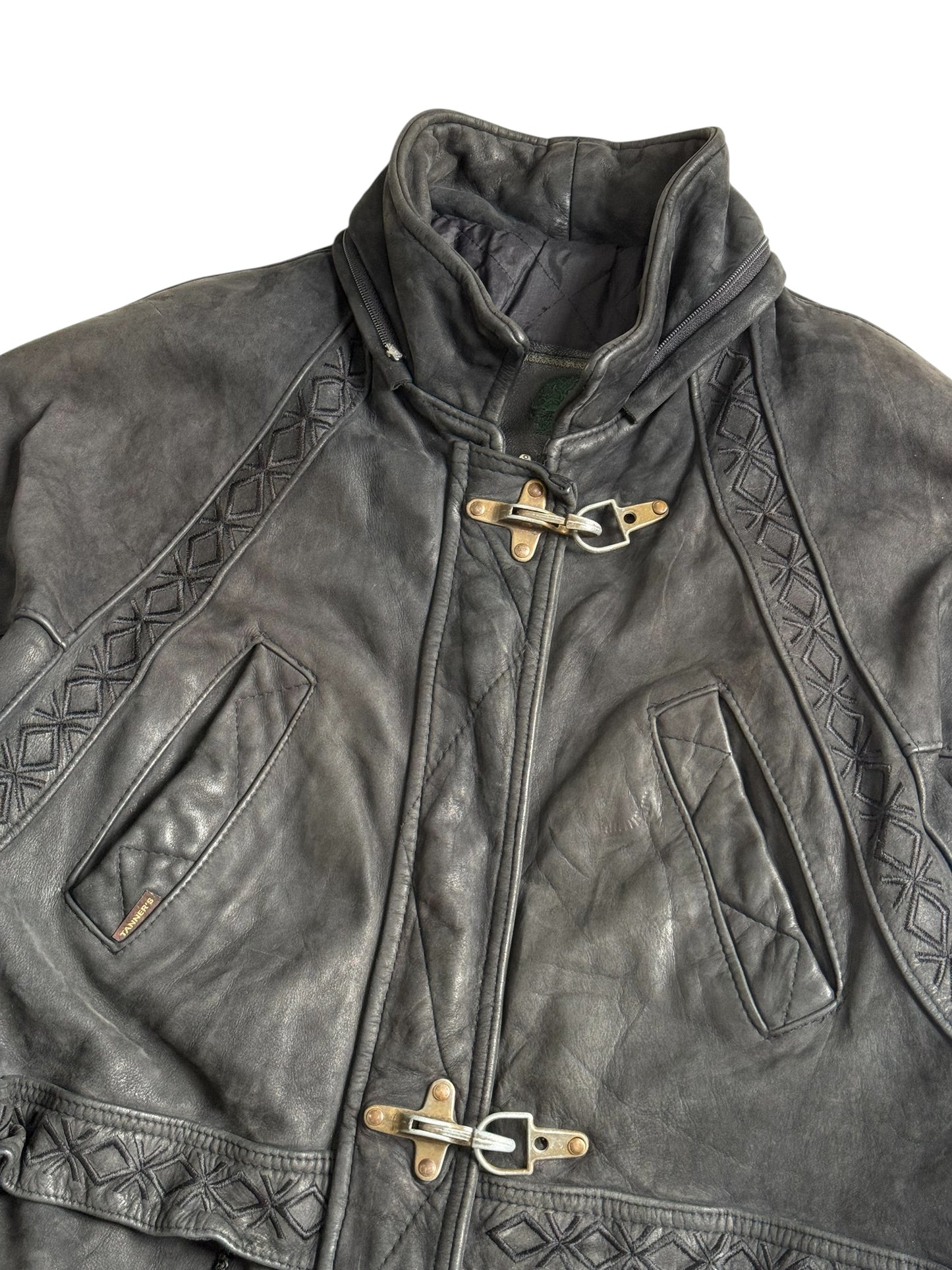 Vintage 1980s Natural Stefany French Tanners Leather Toggle Coat