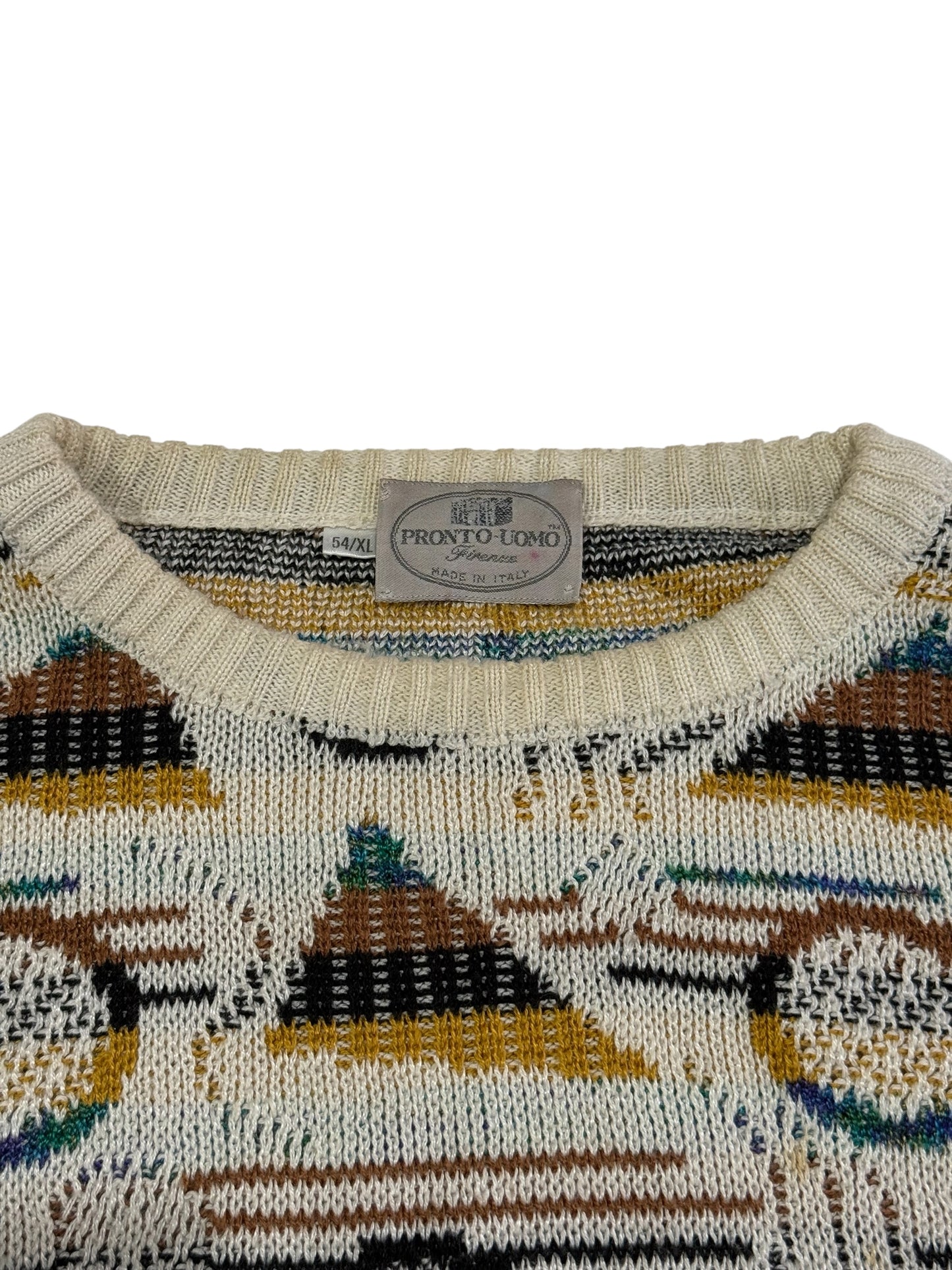 Vintage Pronto Uomo Firenze Geometric Knit Sweater Abstract 90s Made In Italy