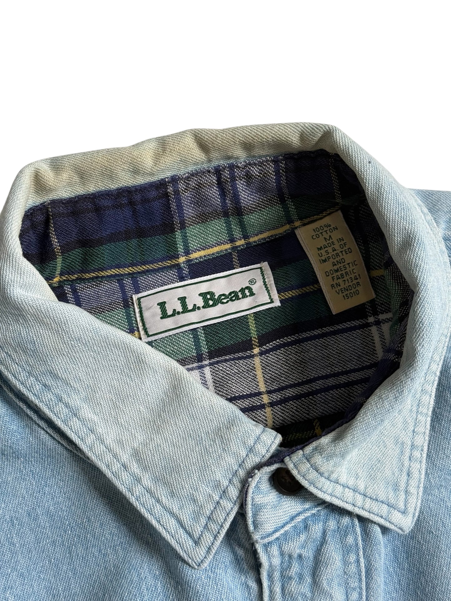 Vintage LL Bean Flannel Lined Denim Shirt Jacket Made in USA
