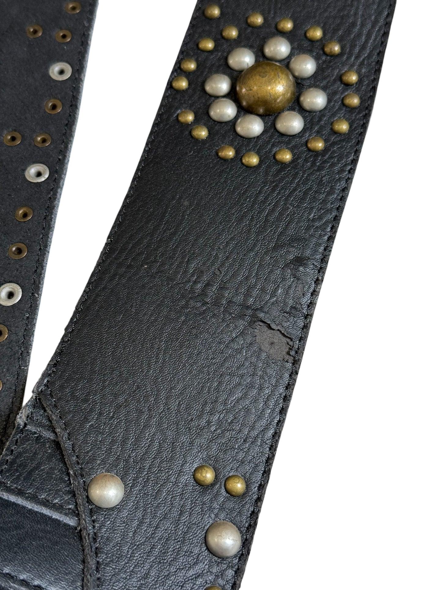 Diesel Made in Italy Black Leather Studded Wide Belt Y2K Punk Western