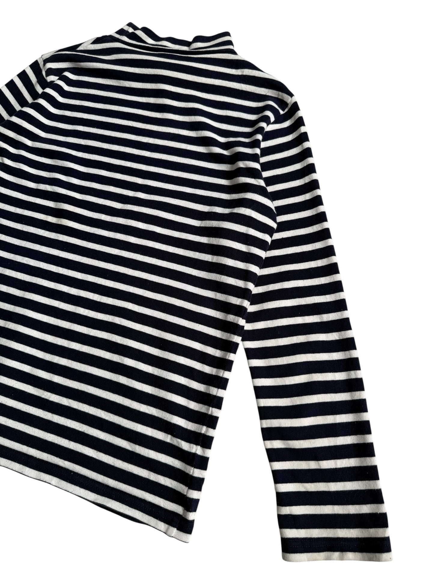 Orcival France Navy White Striped Mock Neck Breton Shirt