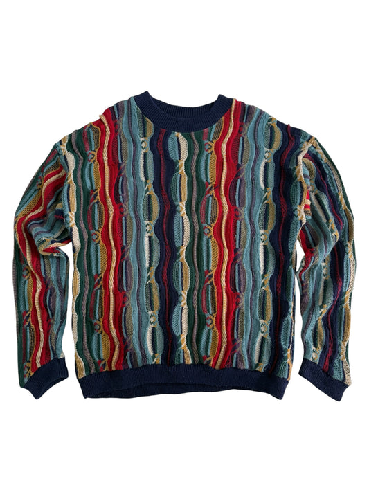 Vintage Coogi Style 3D Cable Knit Sweater Multicolor Oversized Knitwear