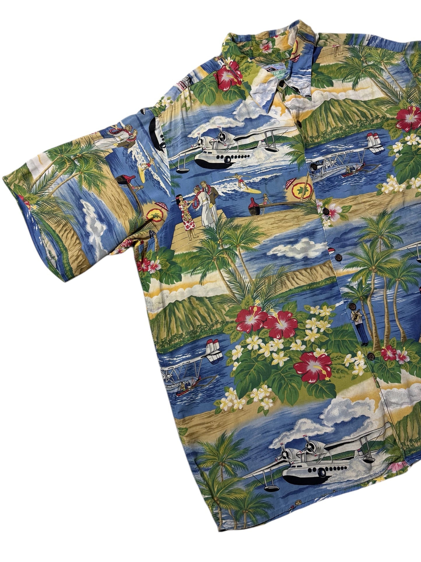 Vintage 1990s Reyn Spooner Rayon Hawaiian Aloha Shirt Scenic Print