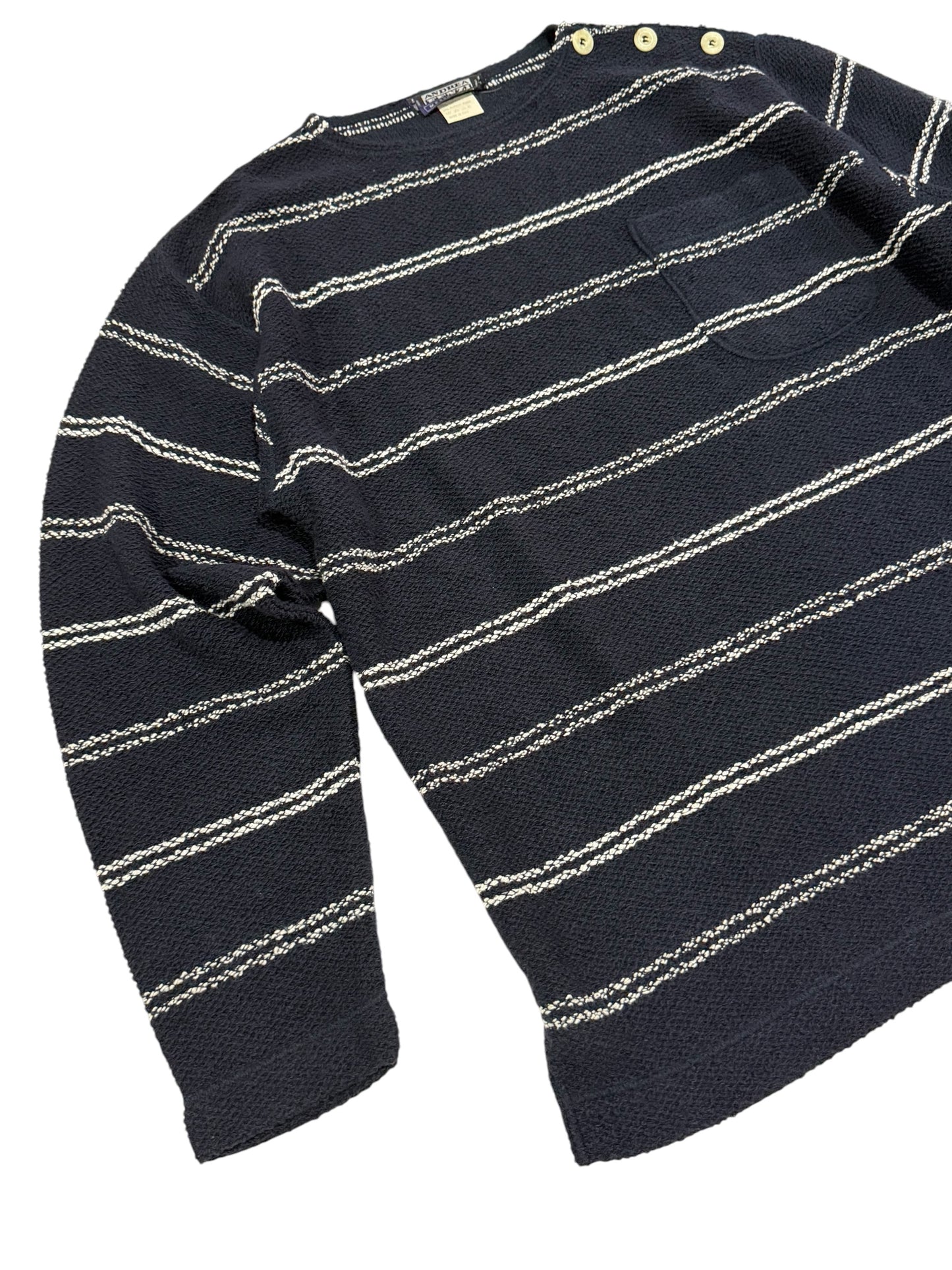 Vintage Andrea Fenzi Messer Fritz Striped Sweater Knit Button Shoulder Pocket Italy