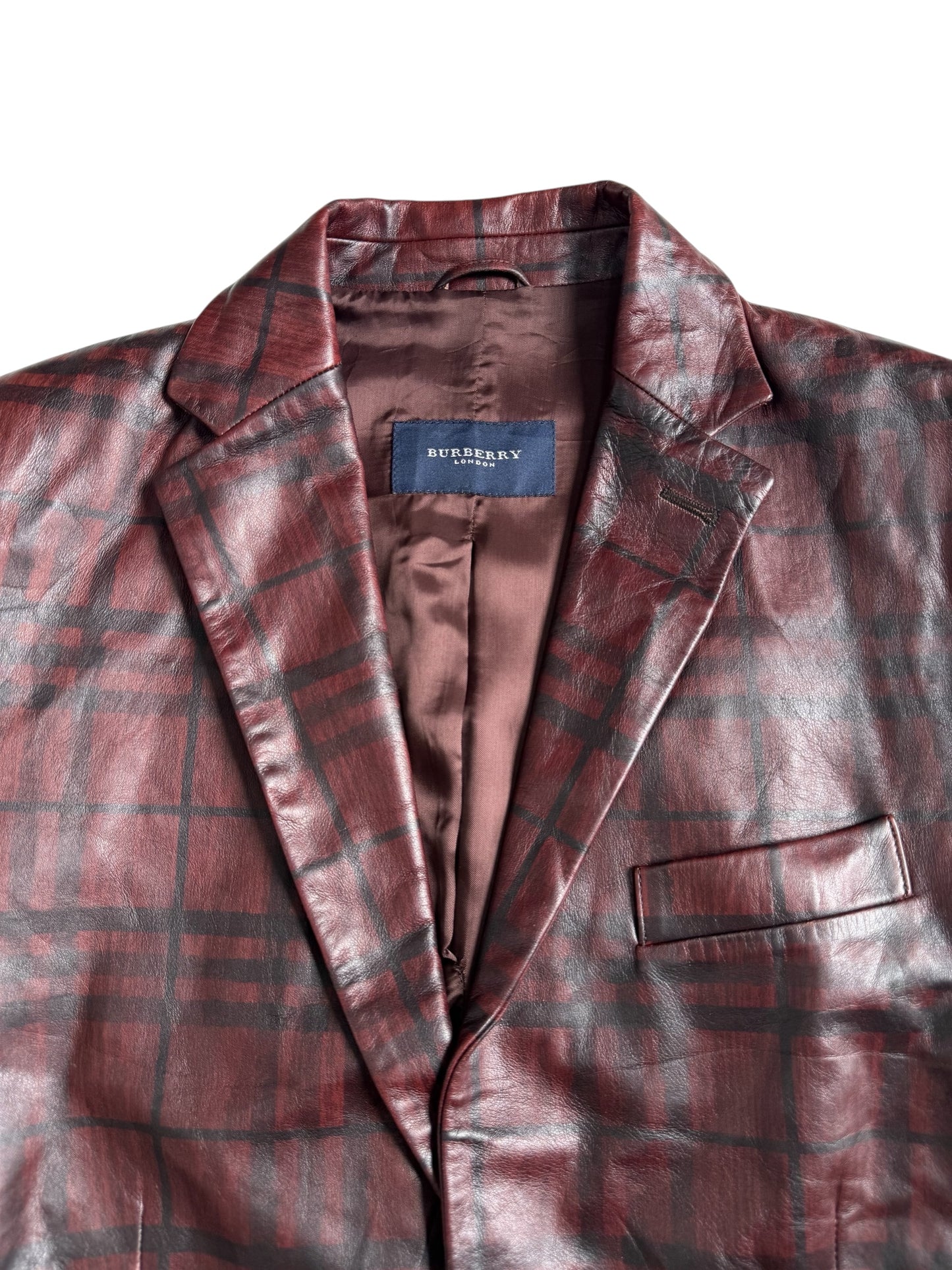 Burberry Leather Plaid Nova Check Blazer Jacket Made In Italy