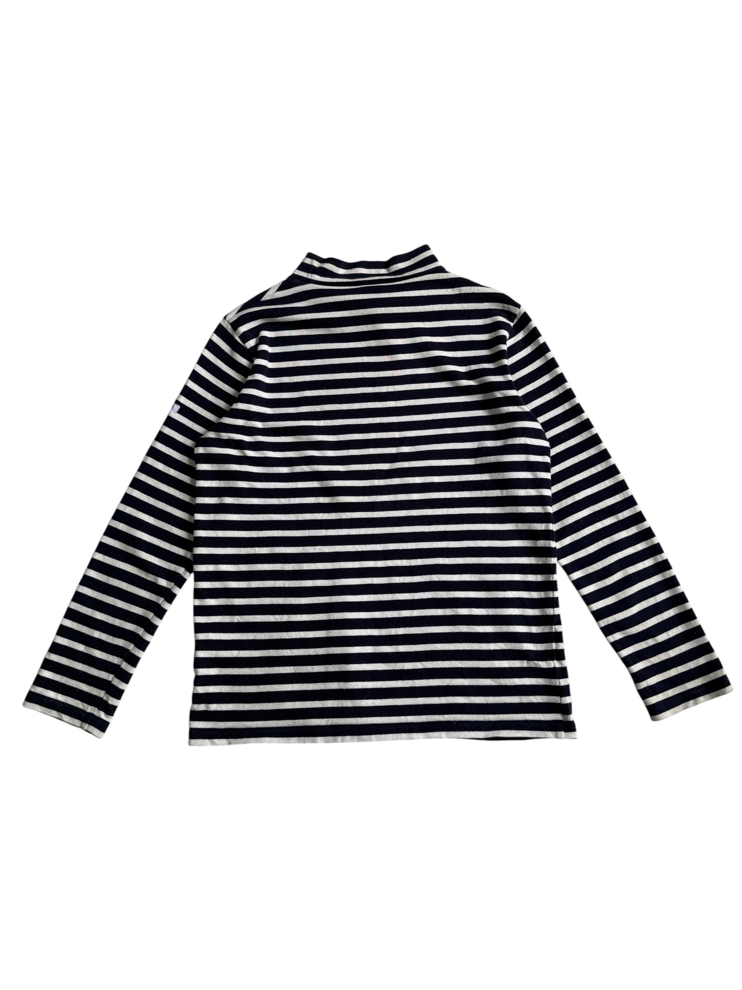 Orcival France Navy White Striped Mock Neck Breton Shirt