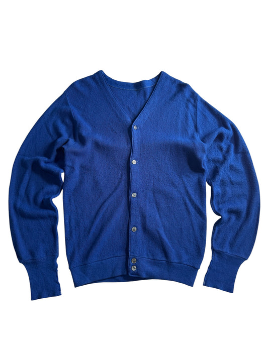 Vintage 1960s–70s Orlon Acrylic Knit Blue Cardigan Made In Usa