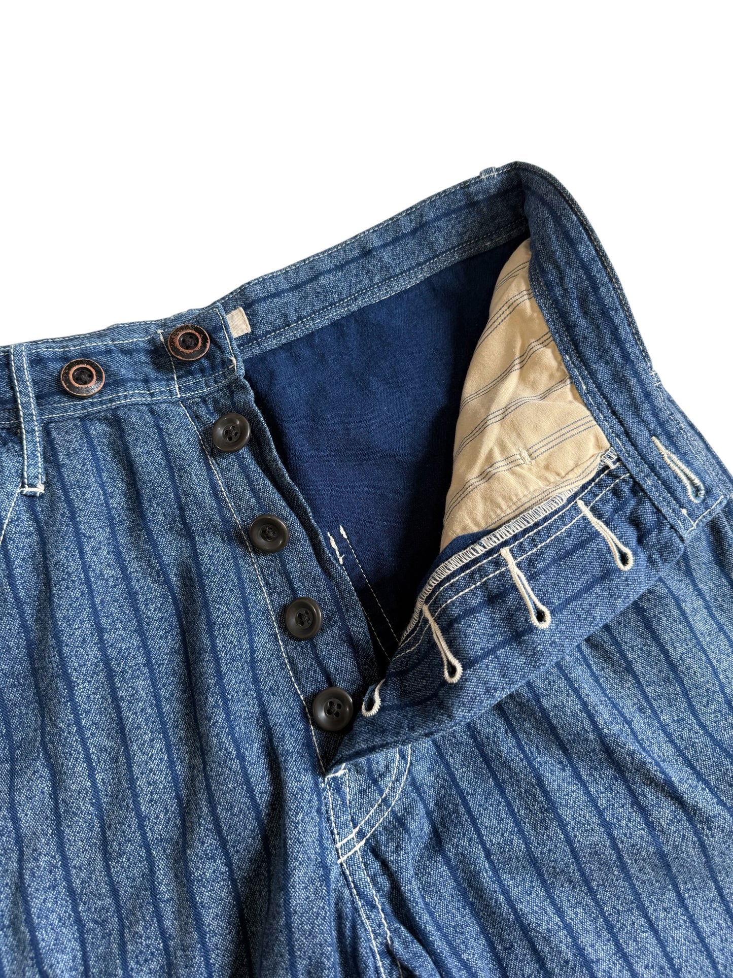 Vintage J.S Homestead Pinstripe Denim Work Pants Utility Pocket Made in Japan
