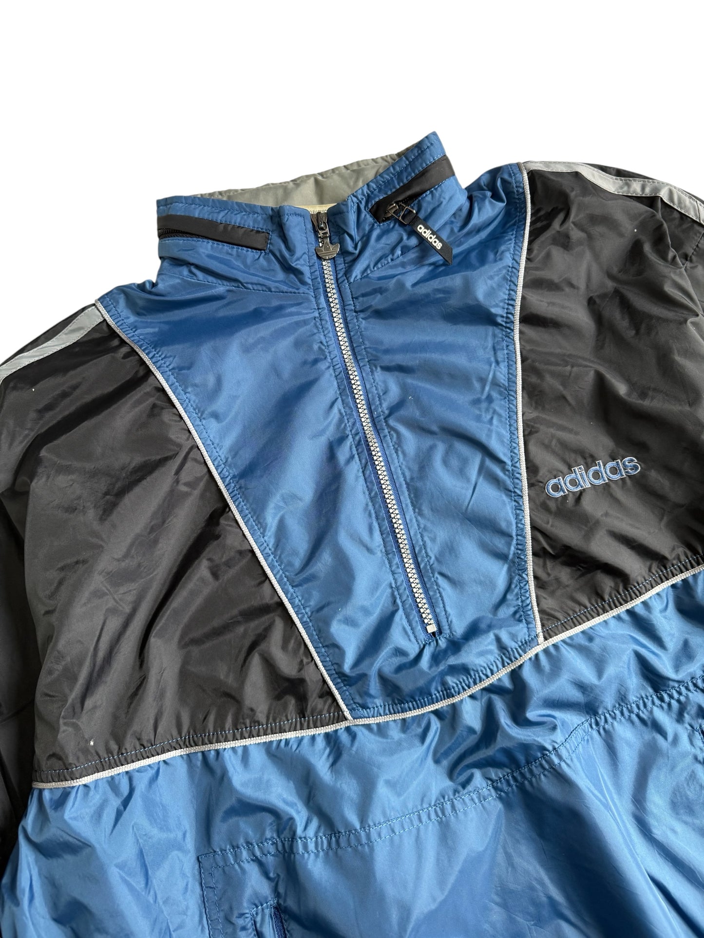 Vintage 1990s Adidas Half Zip Pullover Windbreaker Jacket Packable Hood