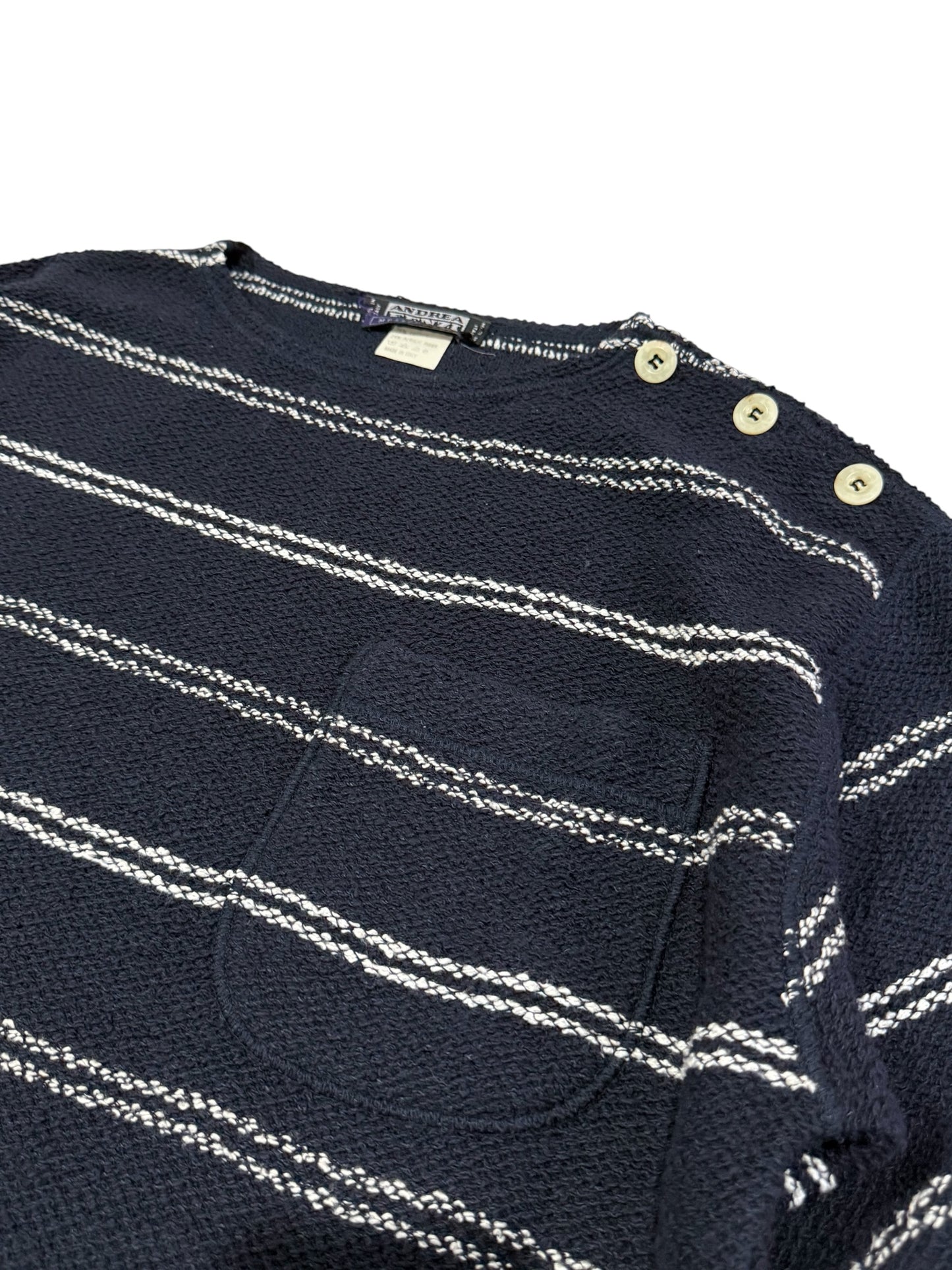 Vintage Andrea Fenzi Messer Fritz Striped Sweater Knit Button Shoulder Pocket Italy