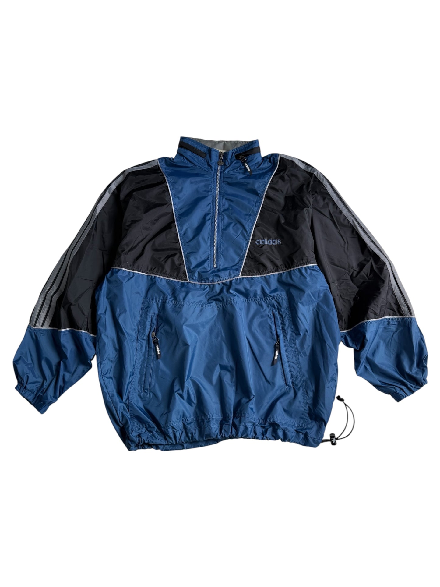 Vintage 1990s Adidas Half Zip Pullover Windbreaker Jacket Packable Hood