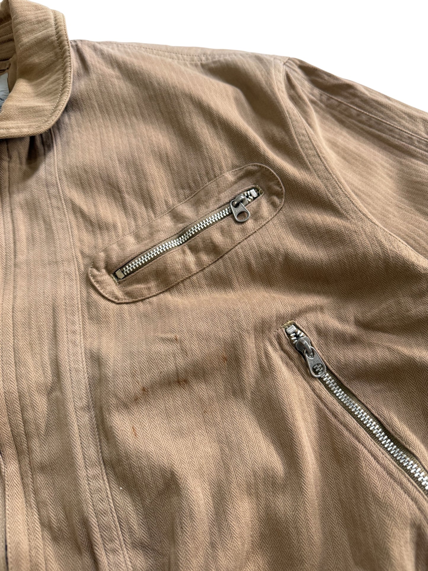 Vintage 180s-90s Lets Bandit Melrose Herringbone Motorcycle Jacket Tan Brown