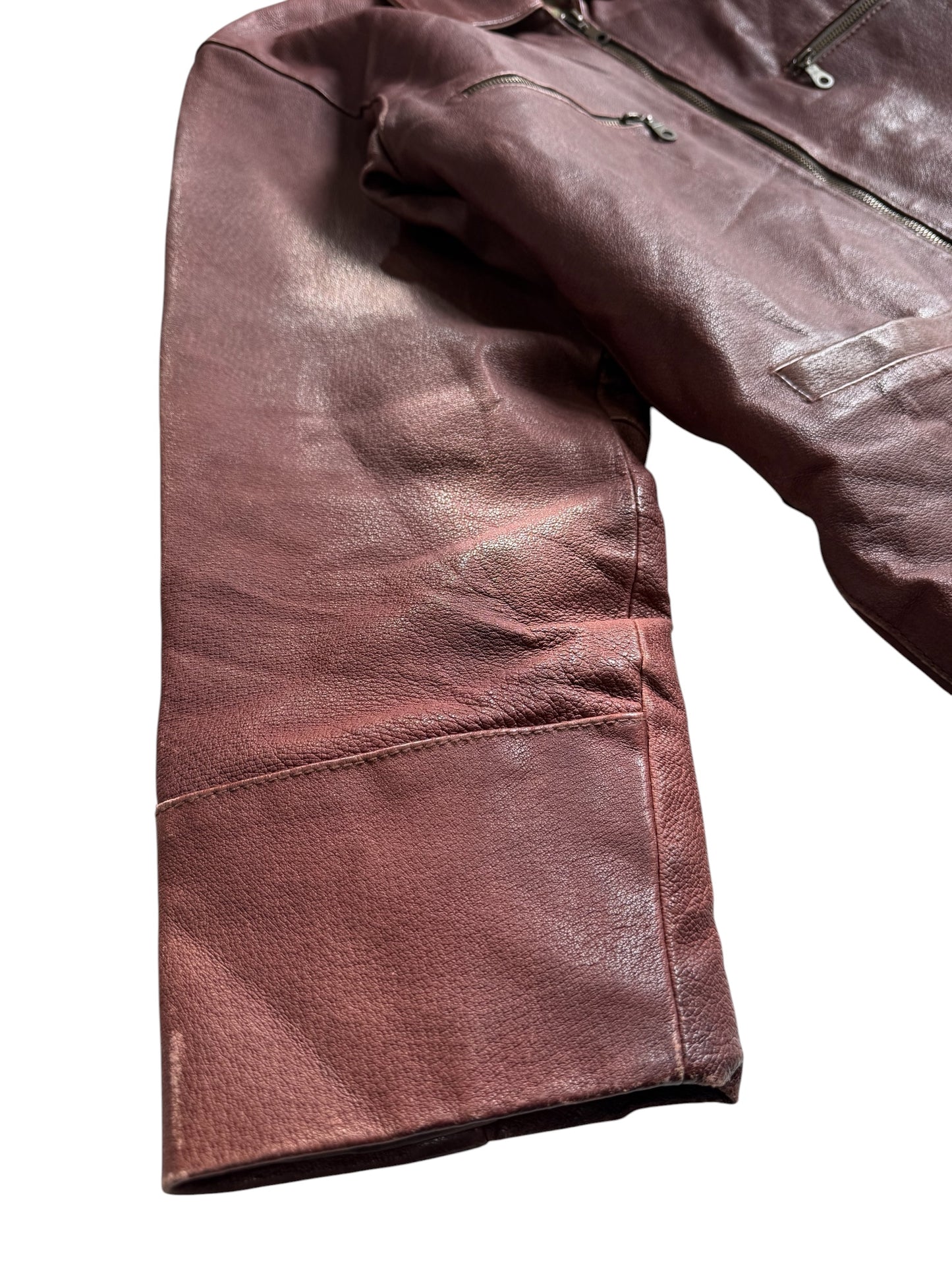 Vintage 80s 90s Mac Douglas Leather Jacket Plaid Lined Side Cinch Maroon Brown