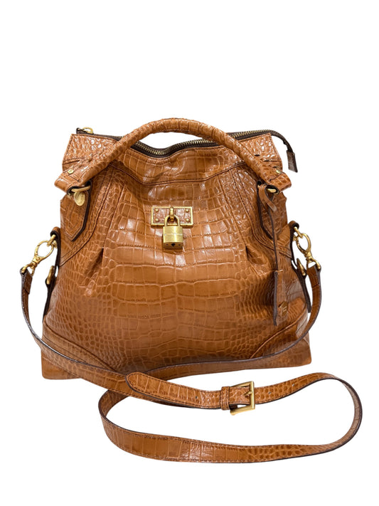 Vintage Samantha Thavasa Croc Embossed Leather Satchel Handbag 2-Way Padlock Bag