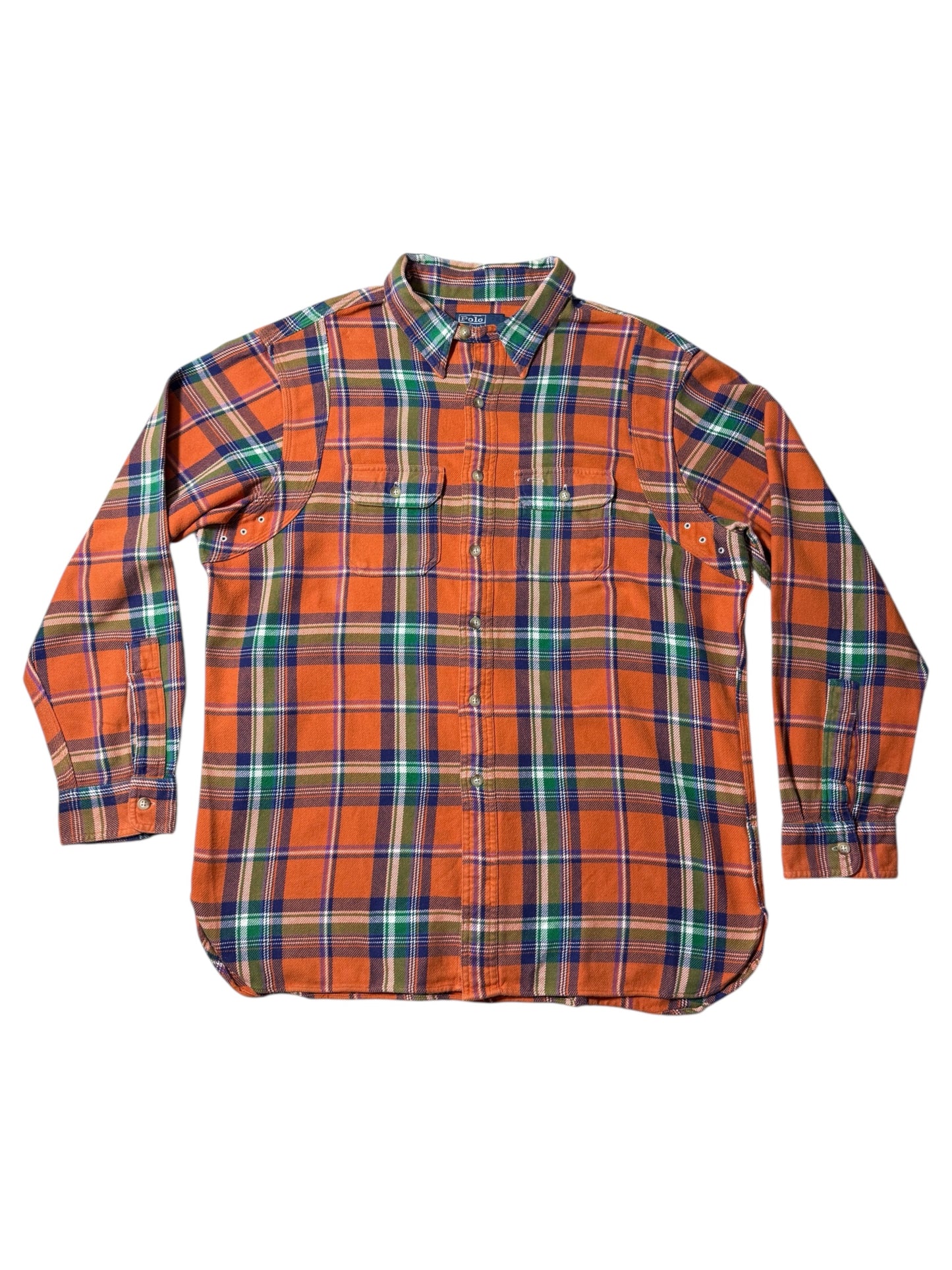 Vintage Polo Ralph Lauren Orange Plaid Flannel Shirt