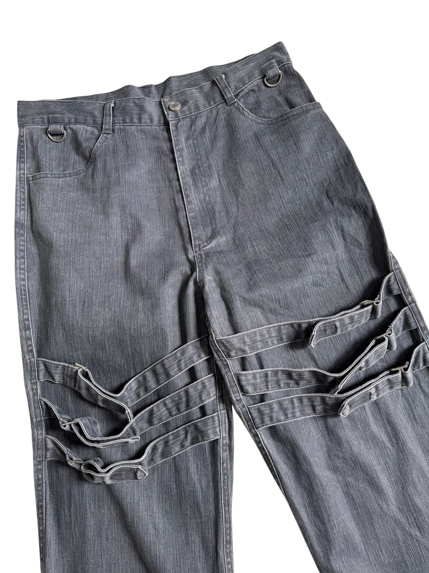 Slash Number Strap Denim Pants Japanese Streetwear Bondage Jeans