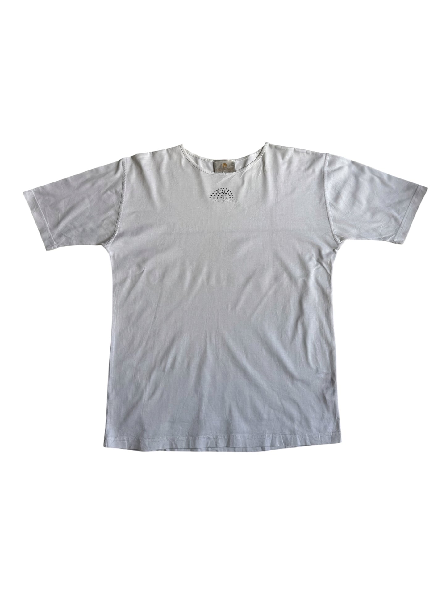 Vintage Aigner Sport White Rhinestone Logo Tshirt Made in Italy