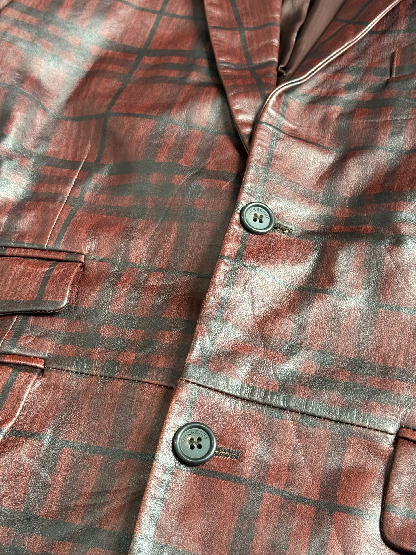 Burberry Leather Plaid Nova Check Blazer Jacket Made In Italy