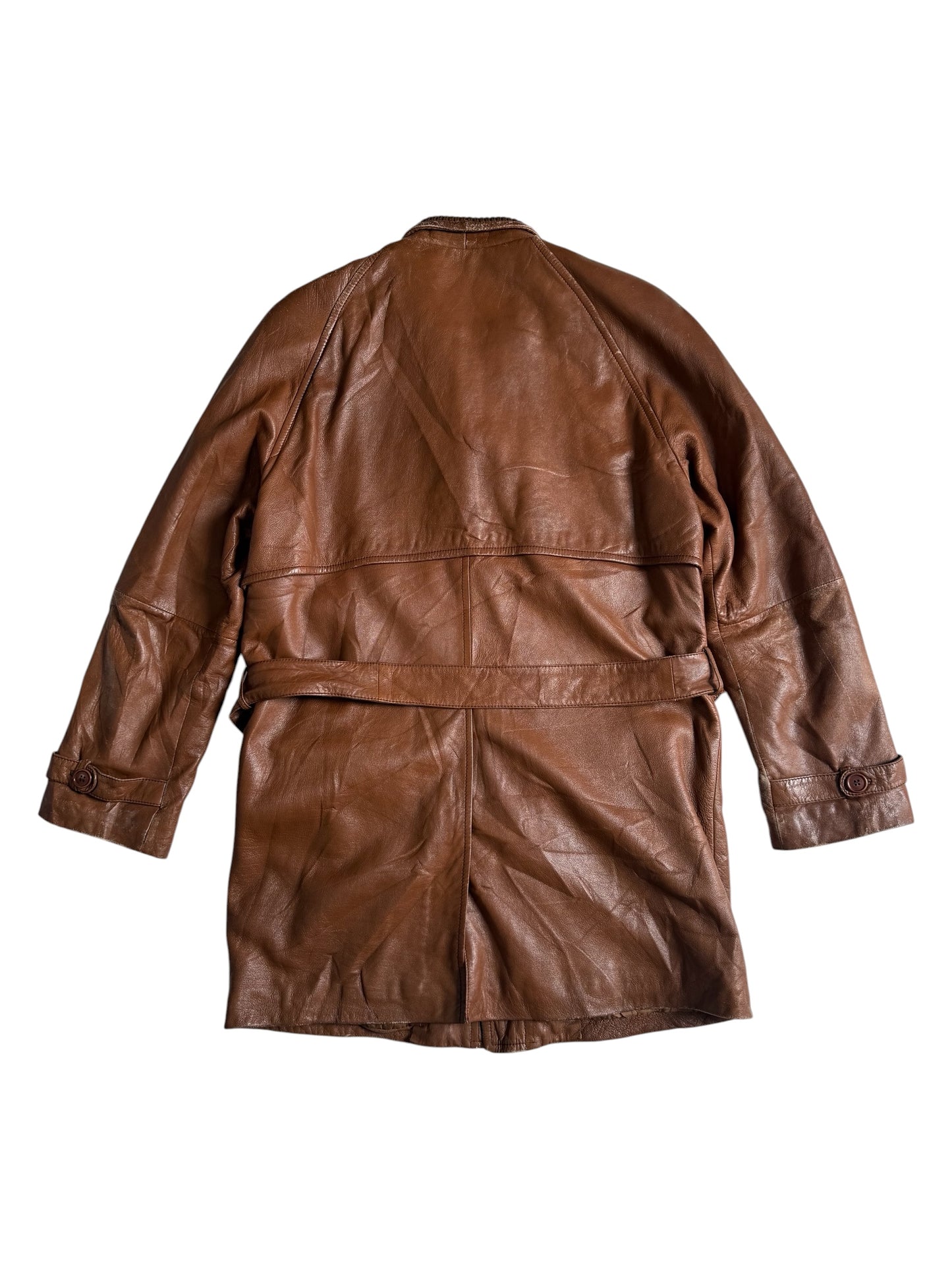 Vintage 1980s Valentino Pelle Brown Leather Belted Field Coat Made in Italy