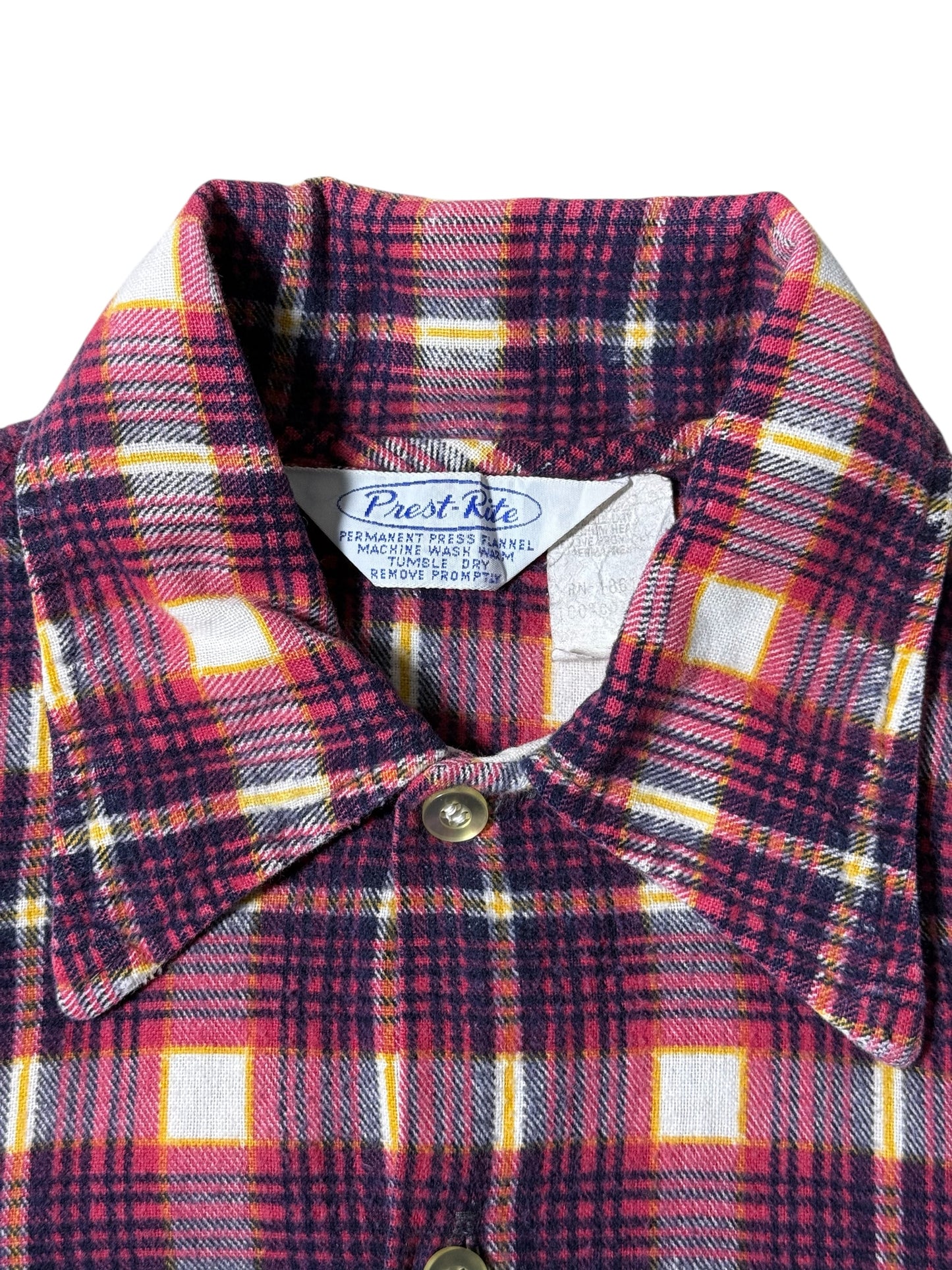 Vintage 1970s Prest-Rite Plaid Flannel Shirt Permanent Press USA Made