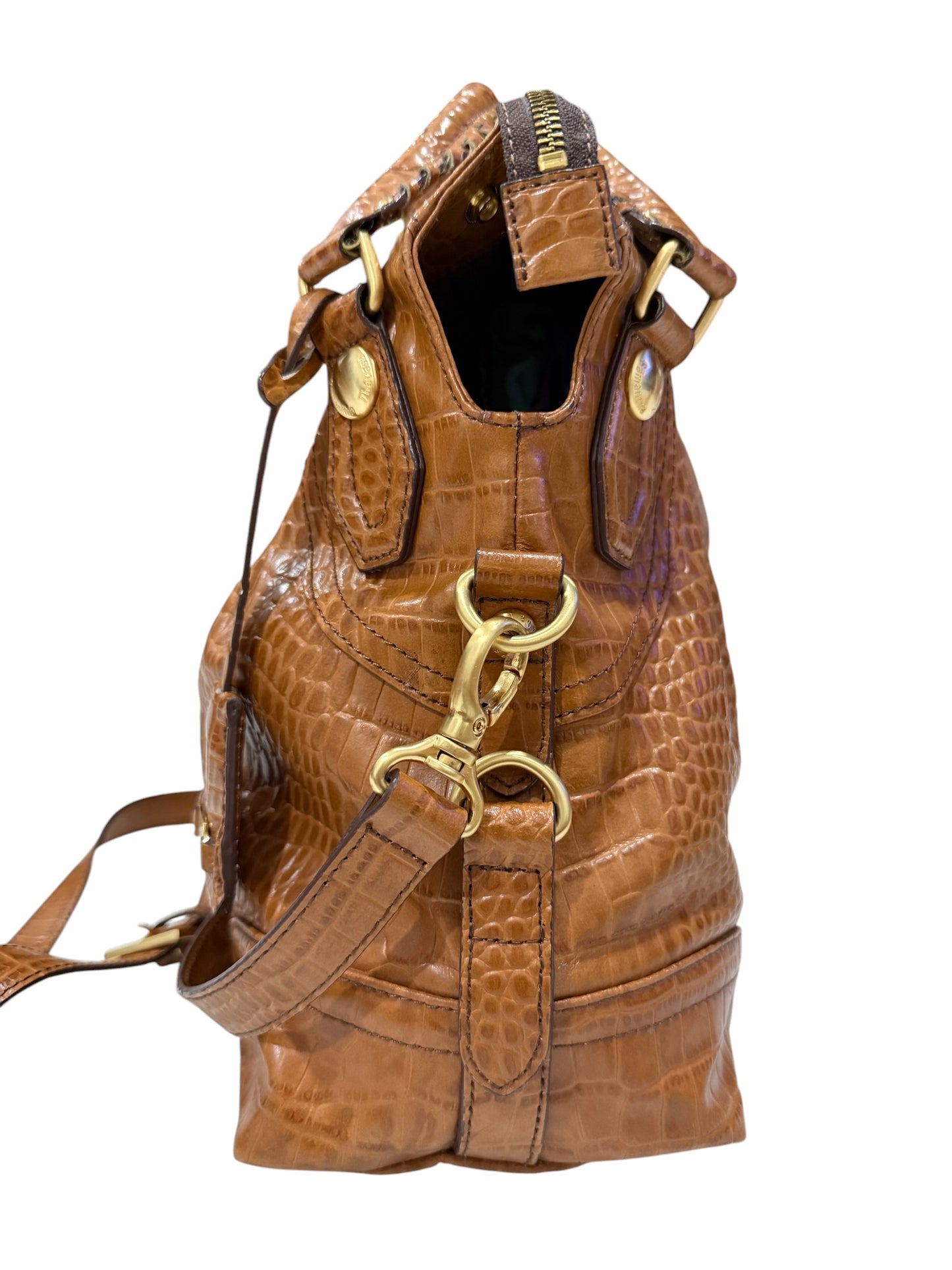 Vintage Samantha Thavasa Croc Embossed Leather Satchel Handbag 2-Way Padlock Bag
