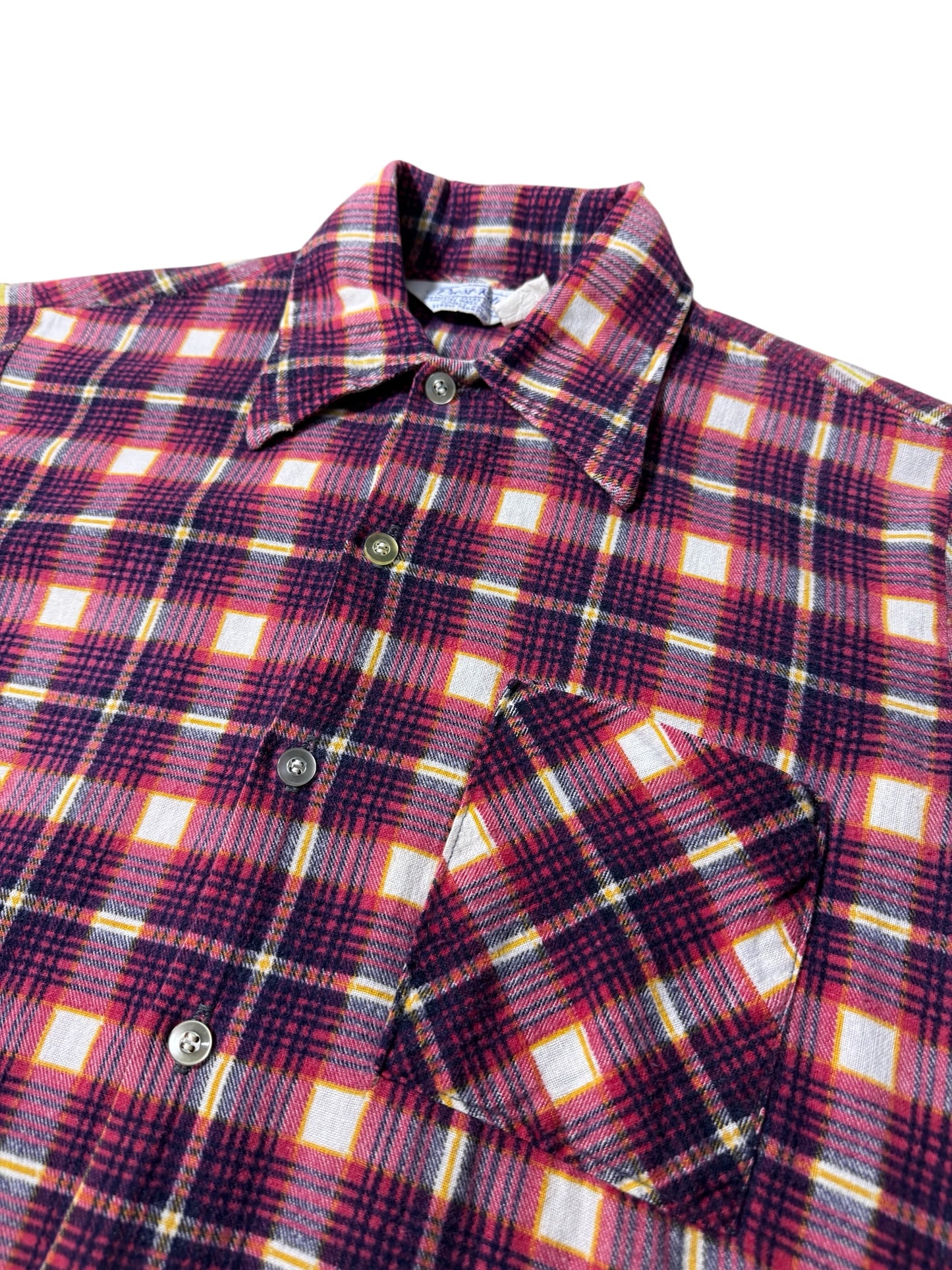 Vintage 1970s Prest-Rite Plaid Flannel Shirt Permanent Press USA Made
