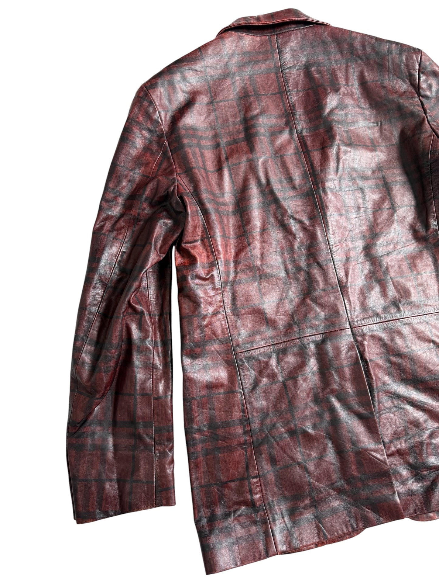 Burberry Leather Plaid Nova Check Blazer Jacket Made In Italy