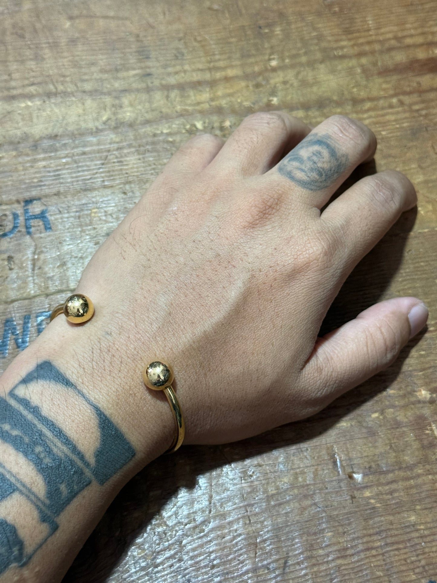 Vintage Gold Tone Cuff Bracelet Ball End