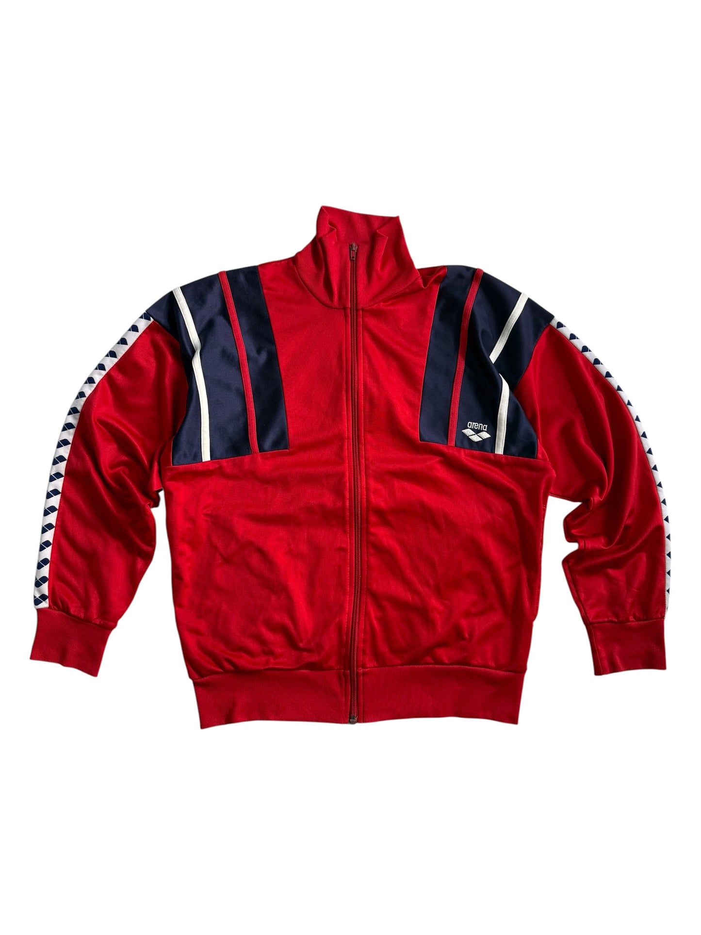 Vintage 80s 90s Arena Track Jacket Side Tape Training Top Red Navy