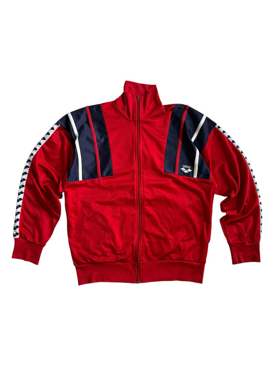 Vintage 80s 90s Arena Track Jacket Side Tape Training Top Red Navy