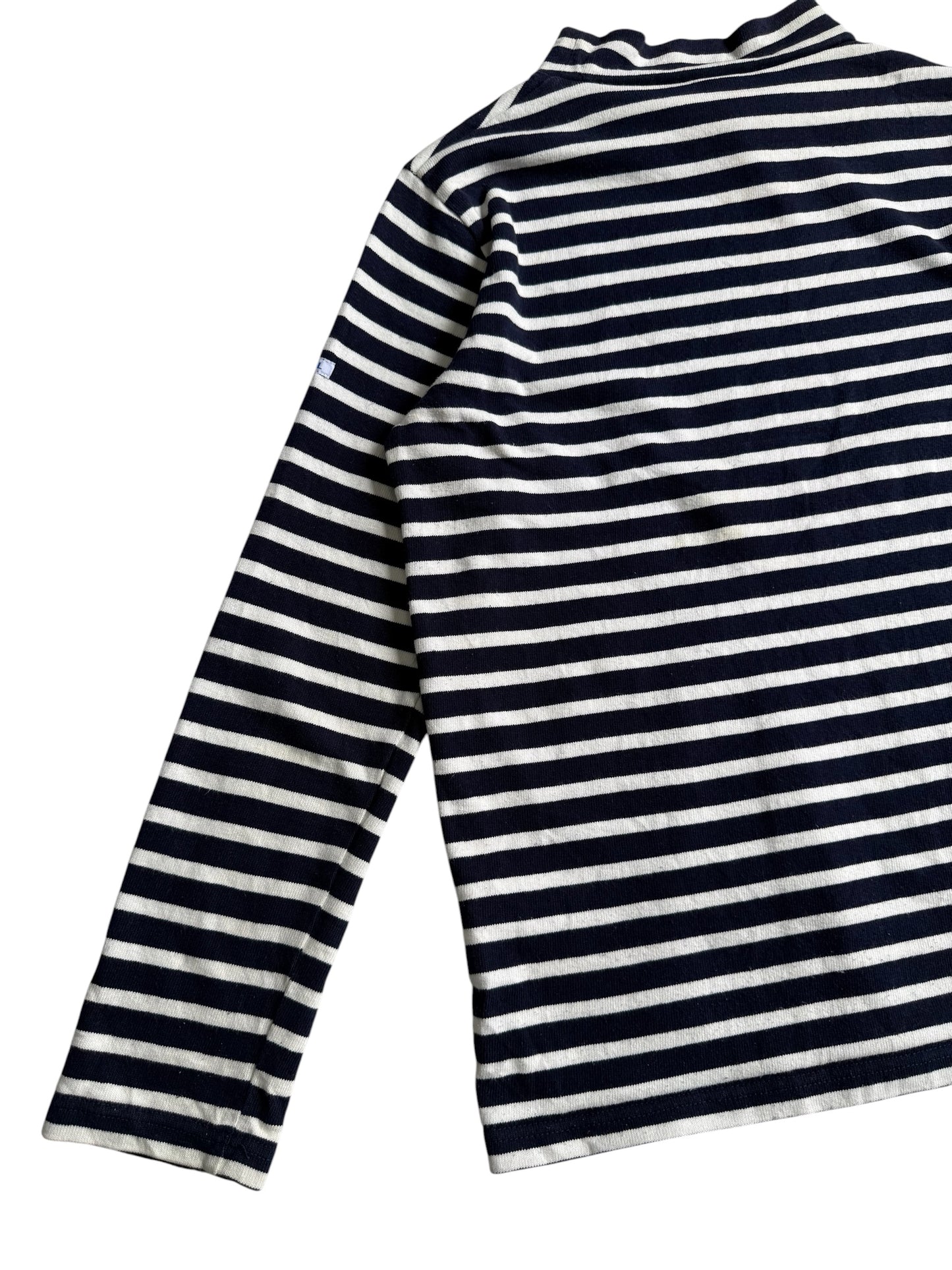 Orcival France Navy White Striped Mock Neck Breton Shirt