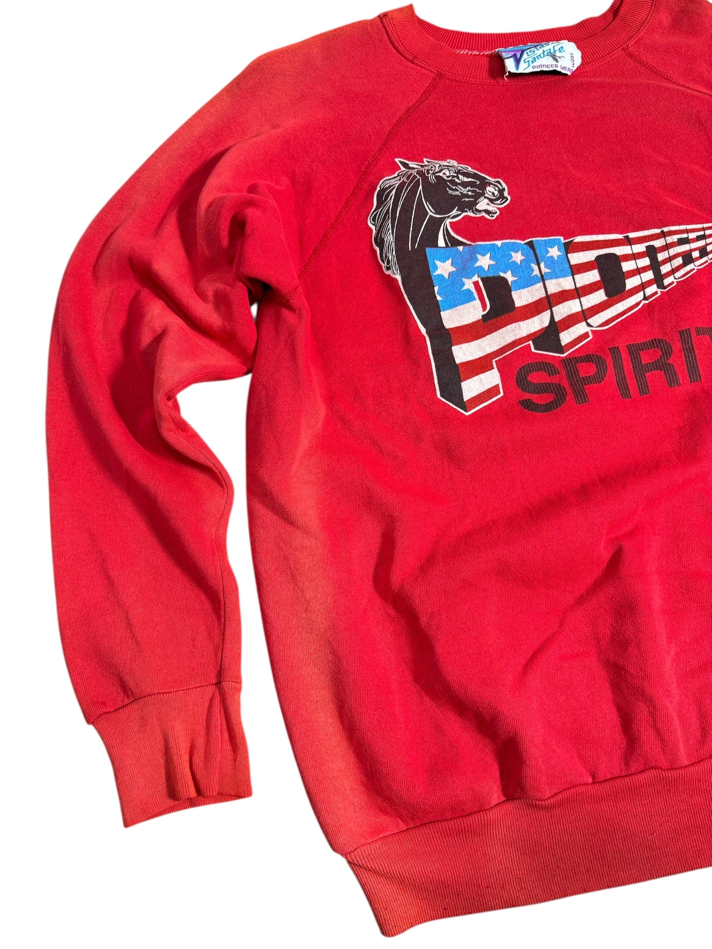 Vintage 1990s Pioneer Spirit USA Flag Graphic Sweatshirt