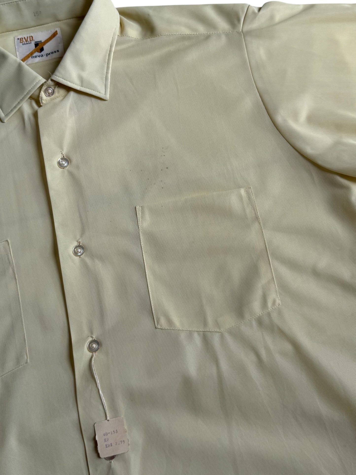 Vintage 1970s BVD Heva-Press Permanent Press Short Sleeve Shirt Deadstock NOS USA