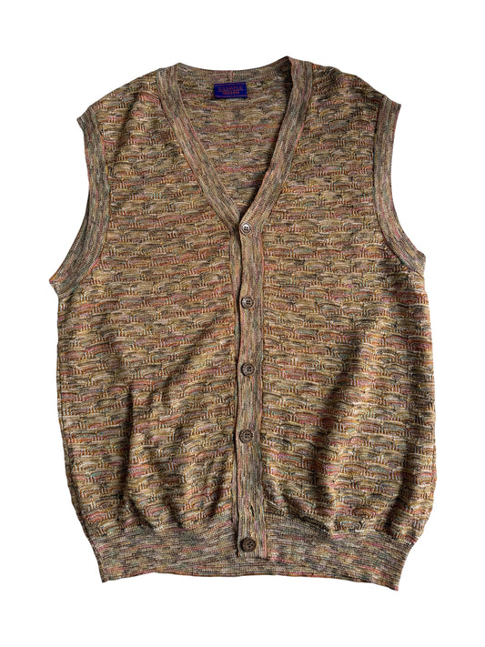 Vintage Missoni Example Knit Vest Cardigan Made in Italy Multicolor Textured Button Up Sweater